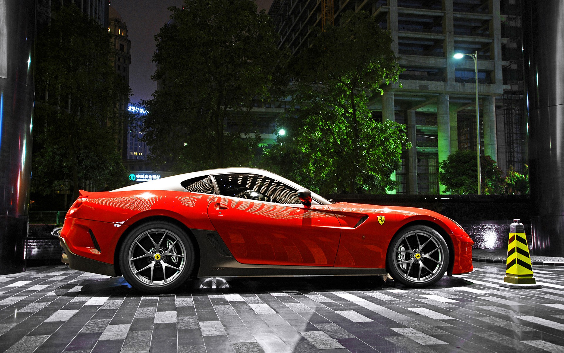 Ferrari Ferrari 599 Car Red Cars Traffic Cone 1920x1200