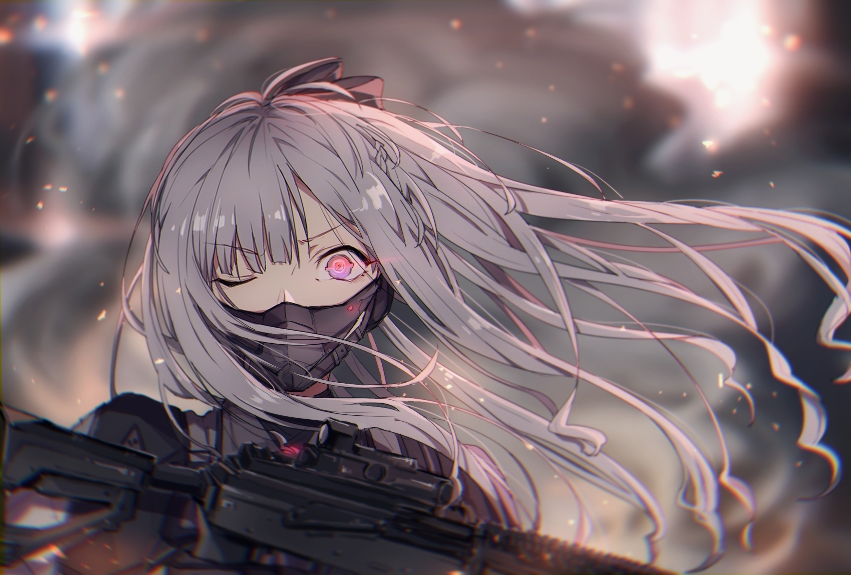 Anime Girls Girls Frontline Gun Weapon Long Hair Video Games AK 12 Red Eyes Mask 1748x1181