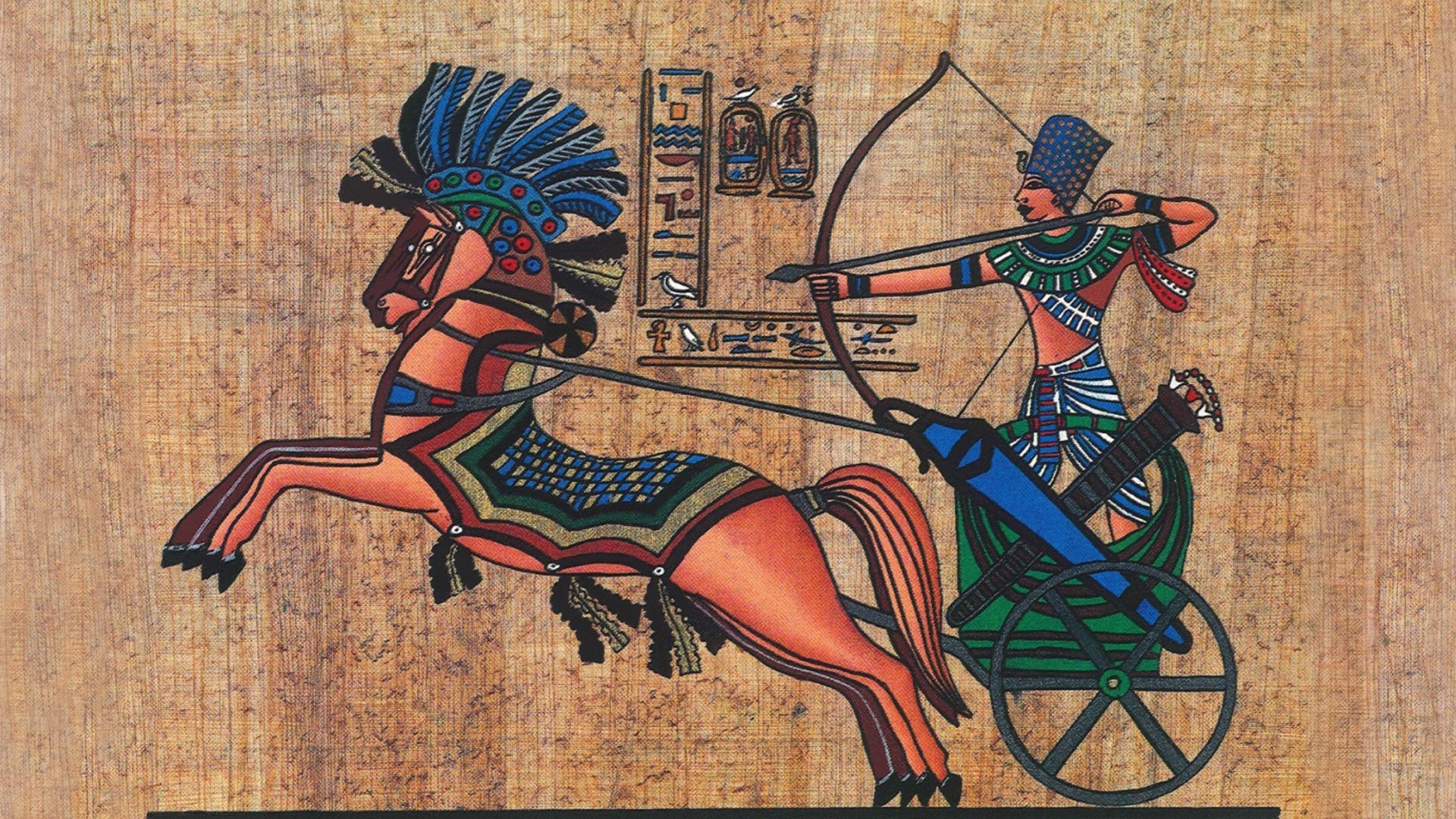 Animals Horse Egypt Ancient Archer Hieroglyphics Pharaoh Bow Arrows Texture Papyrus Men 1920x1080