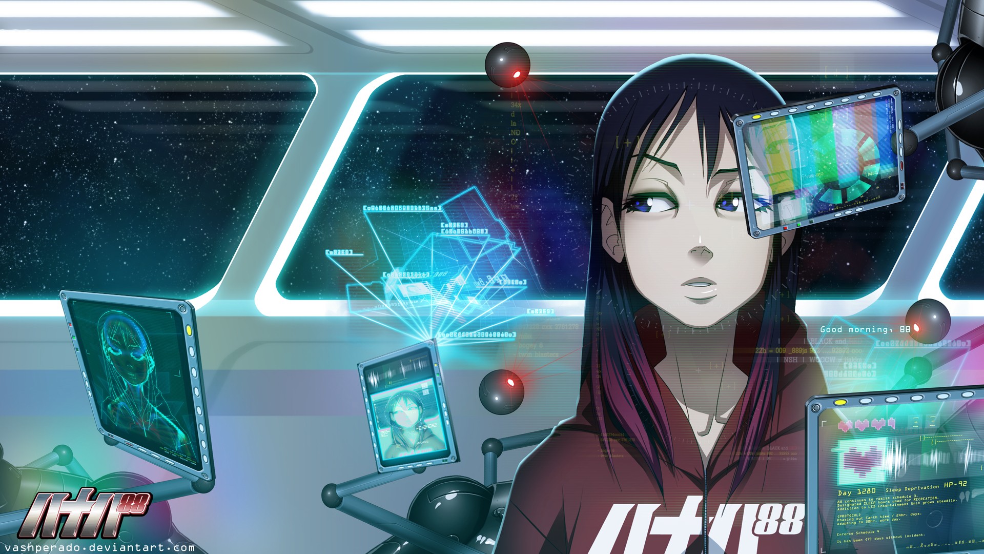 Original Characters Vashperado Spaceship Interfaces Cyberpunk Futuristic Anime Girls Anime 1920x1080