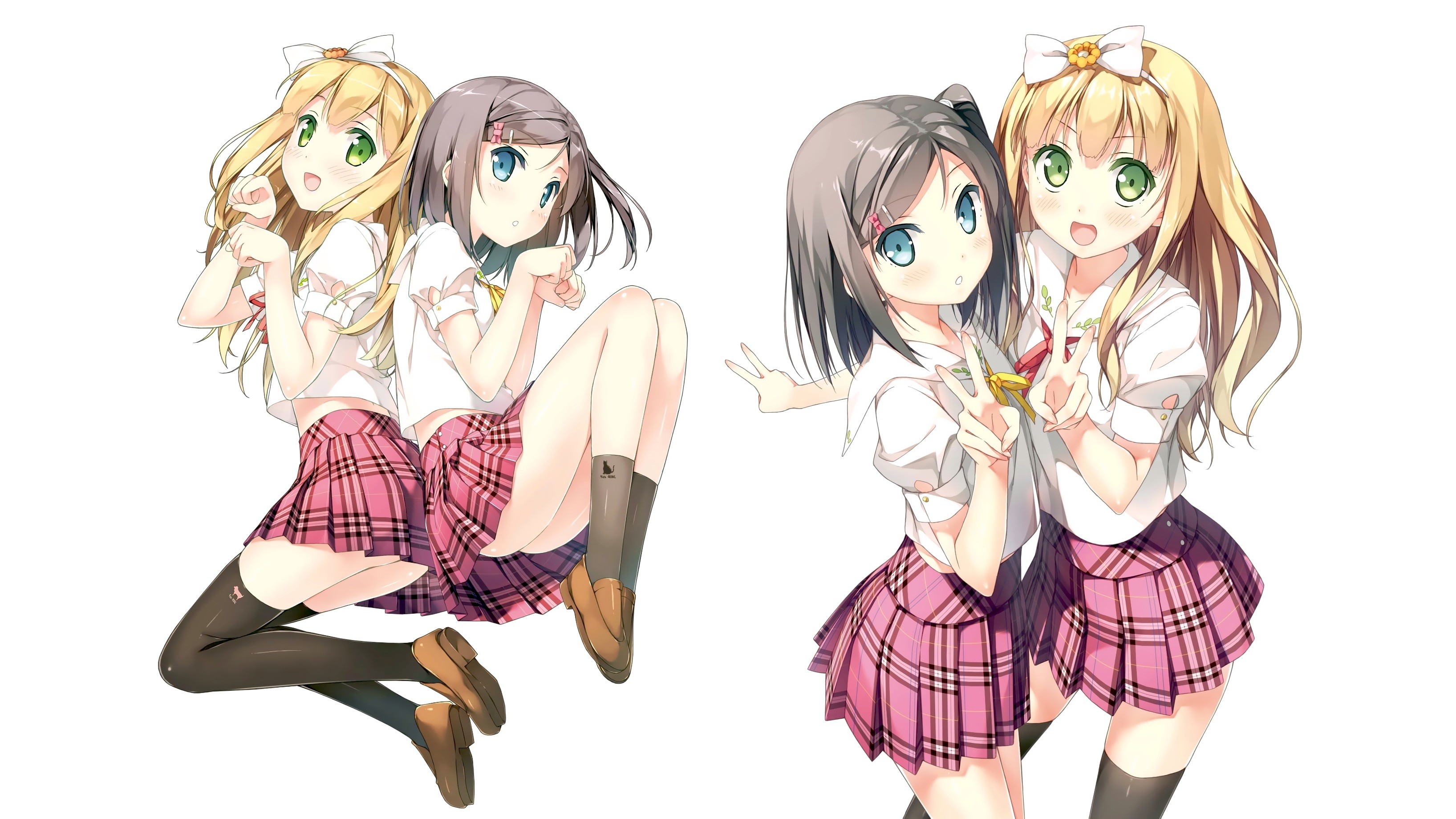 Azuki Azusa Blonde Blue Eyes Blushing Boots Hair Bows Gray Hair Green Eyes Kantoku Ribbon School Uni 3271x1840