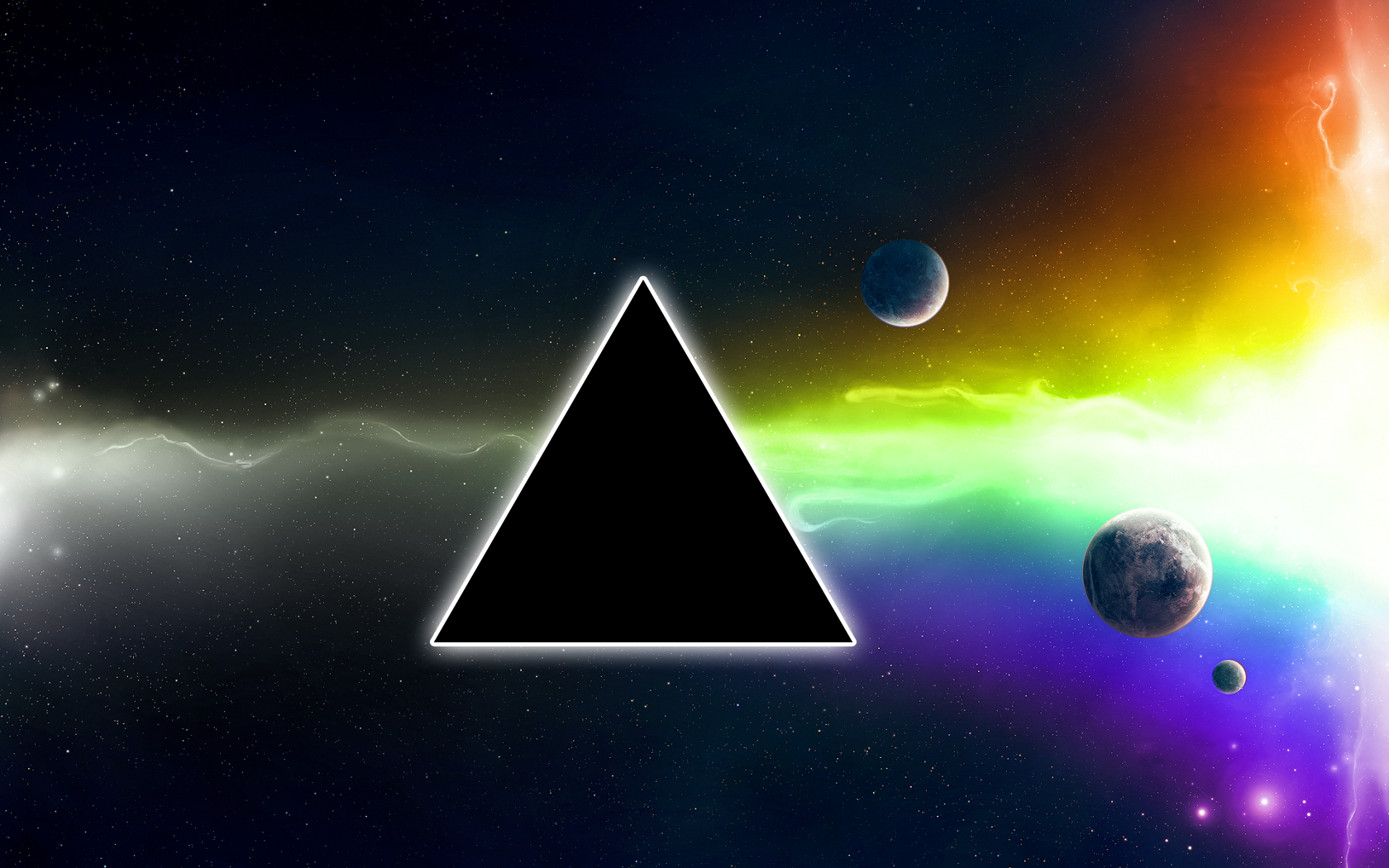 Prism Pink Floyd The Dark Side Of The Moon Triangle Color Wheel Space Planet Stars Glowing 1680x1050