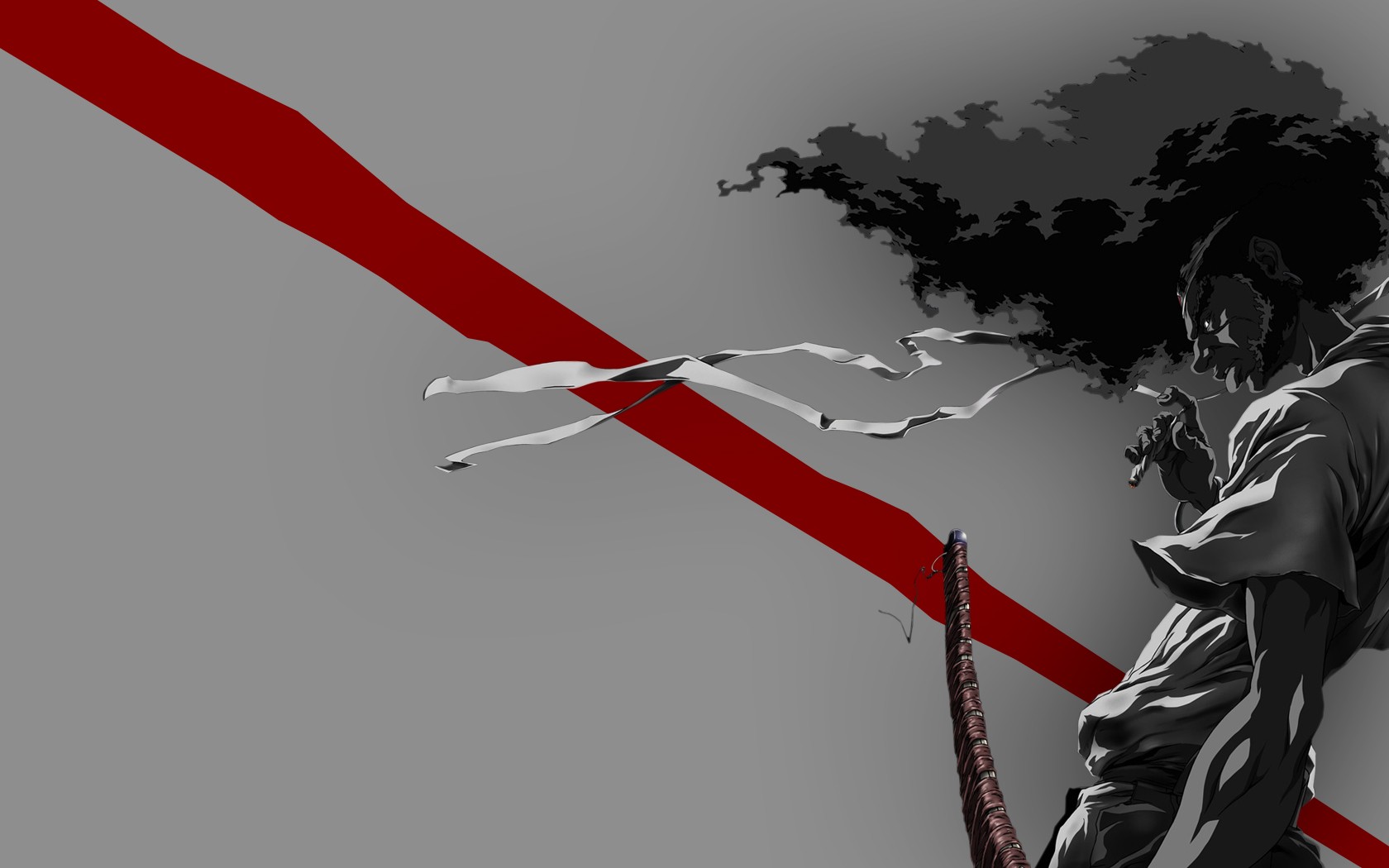 Afro Samurai Anime Monochrome Diagonal Lines Red Katana Gray Background 1680x1050