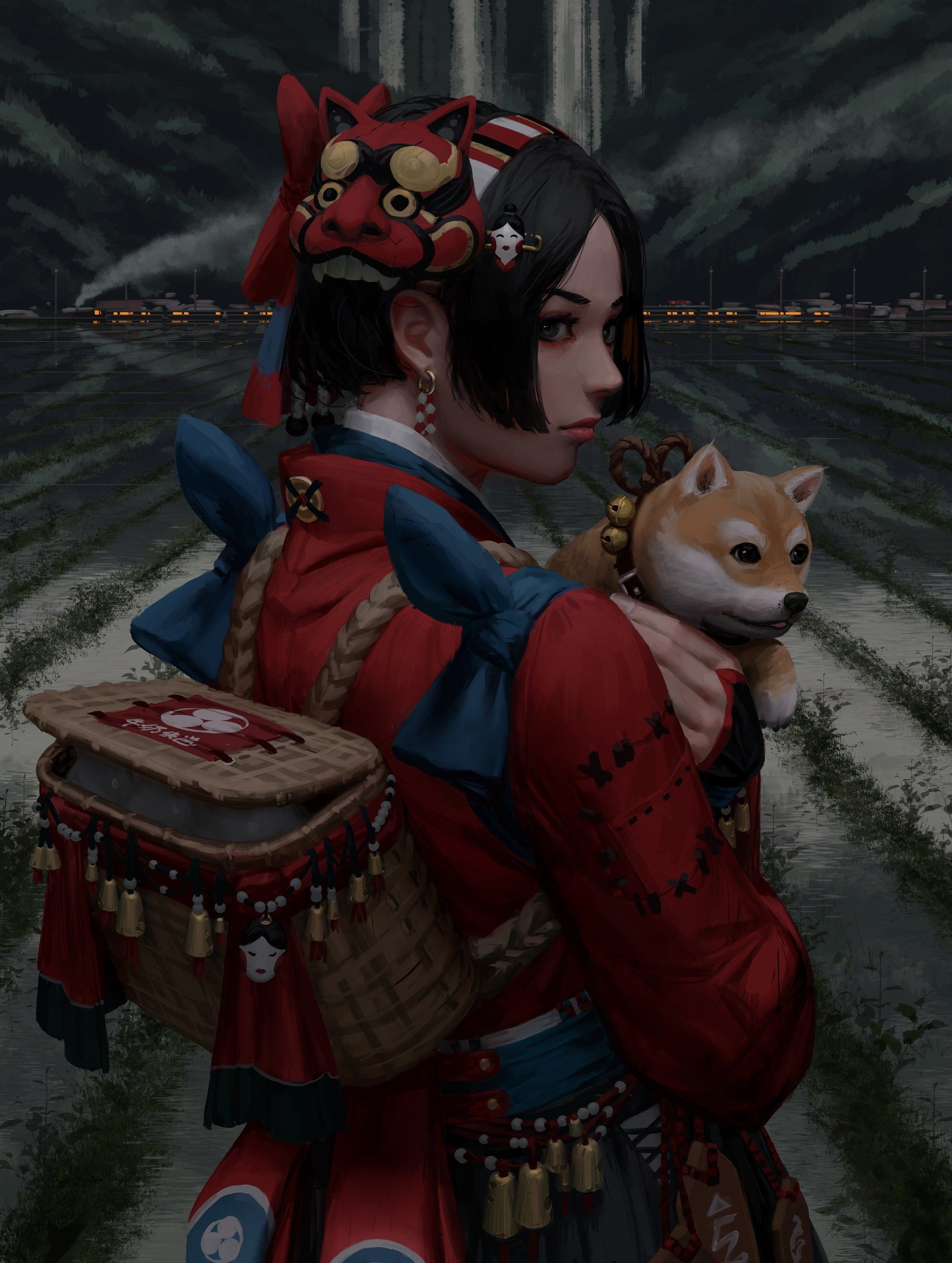 Women Samurai Doge Dog Digital Art Painting Painting Artwork Mask Fantasy Art Illustration GUWEiZ As 2000x2653