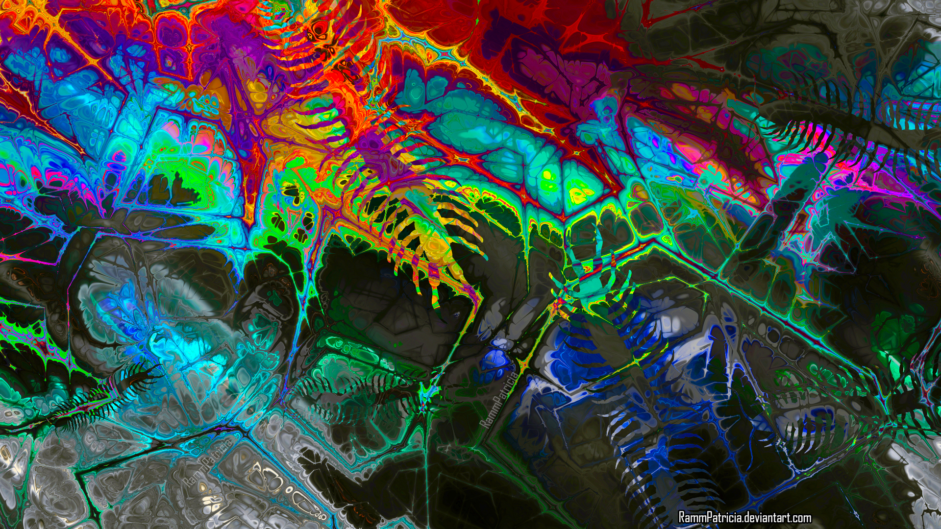 RammPatricia Digital Digital Art Abstract Colorful Centipede Iridescent Watermarked Trippy Psychedel 1920x1080