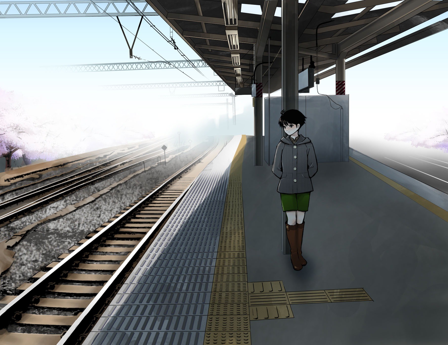 Mobile wallpaper Anime Train Station Original 822527 download the  picture for free