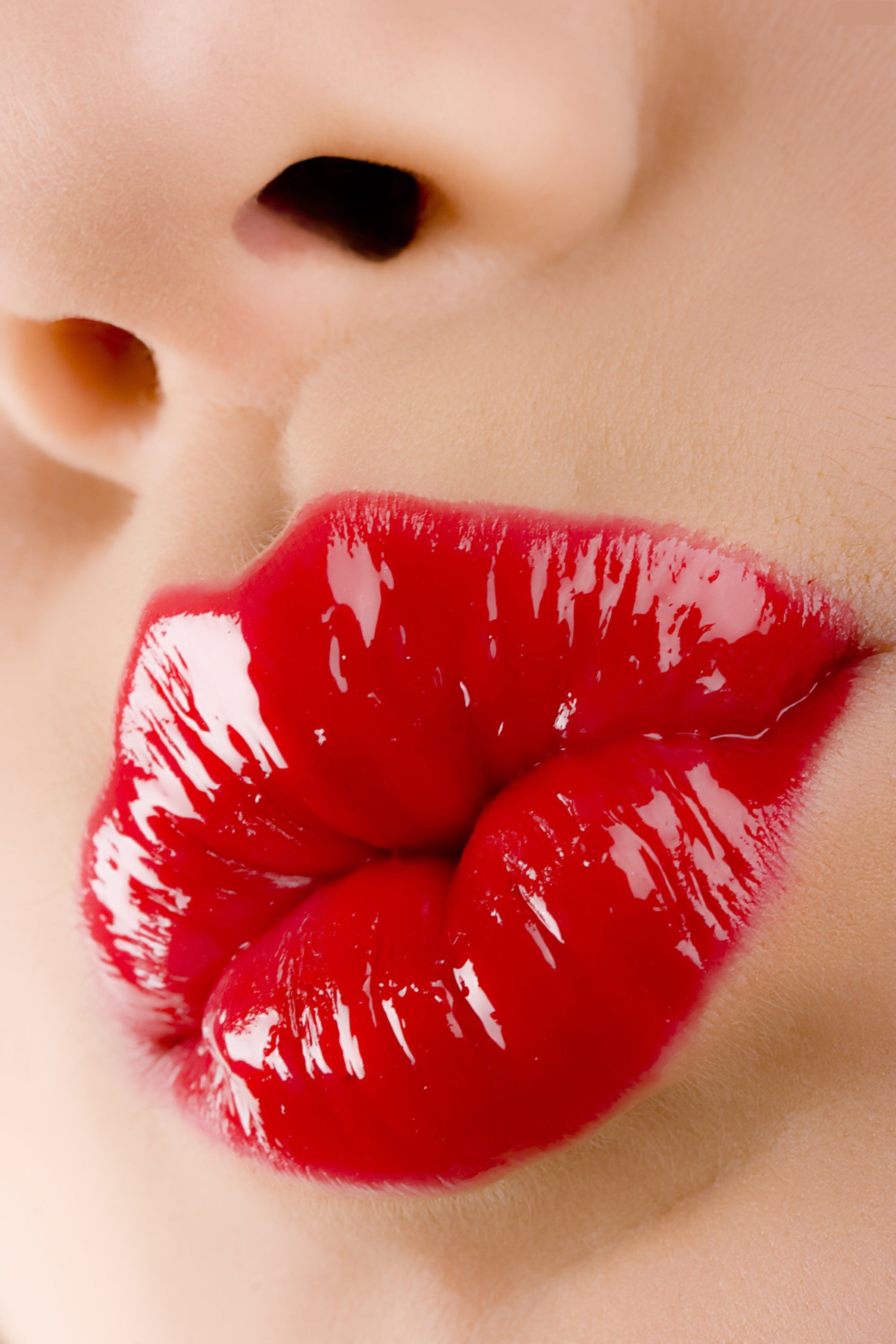 Women Portrait Display Face Red Lipstick Gloss Nose 2296x3444