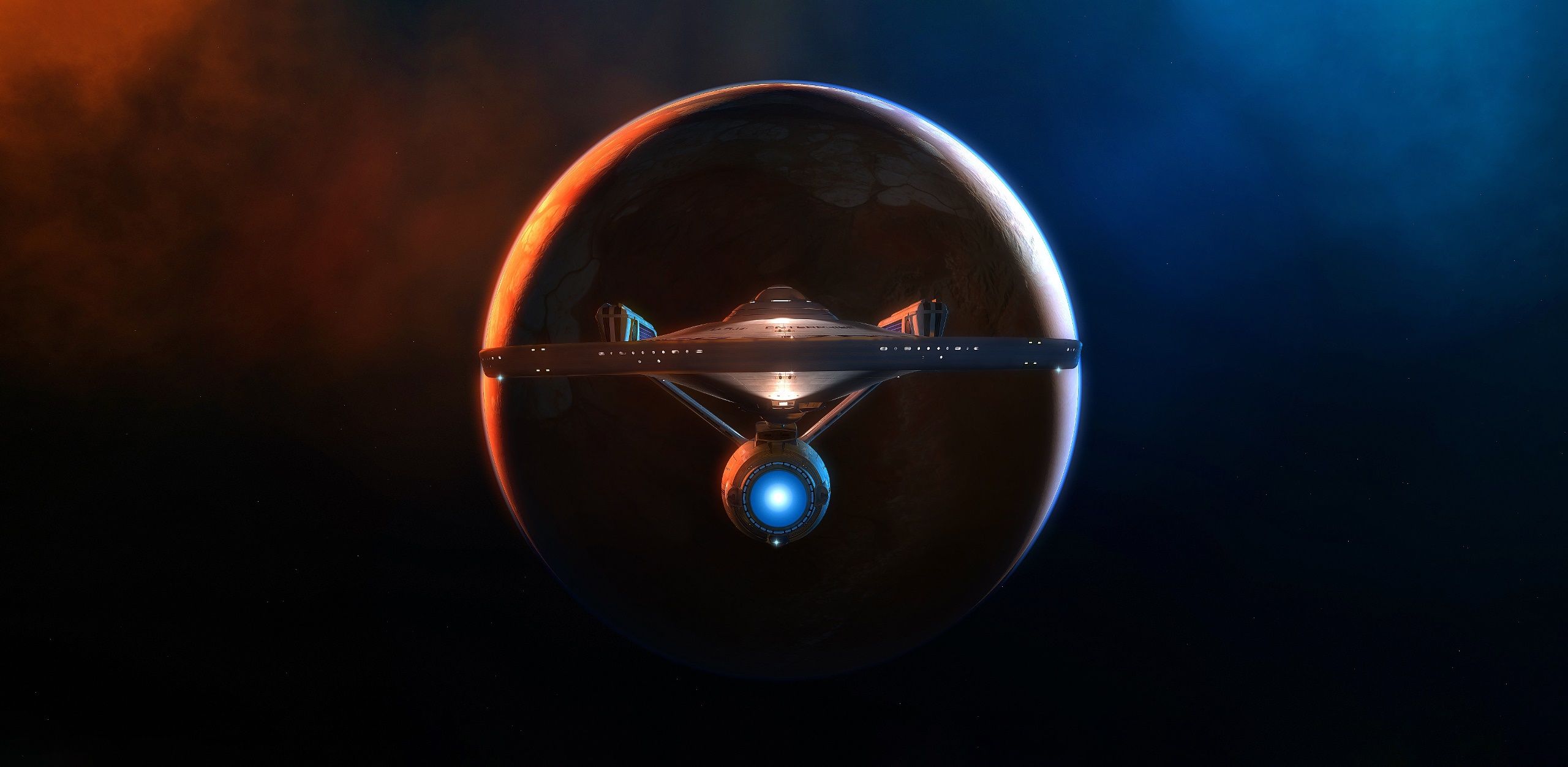Spaceship USS Enterprise Spaceship Digital Art Science Fiction Star Trek 2560x1252