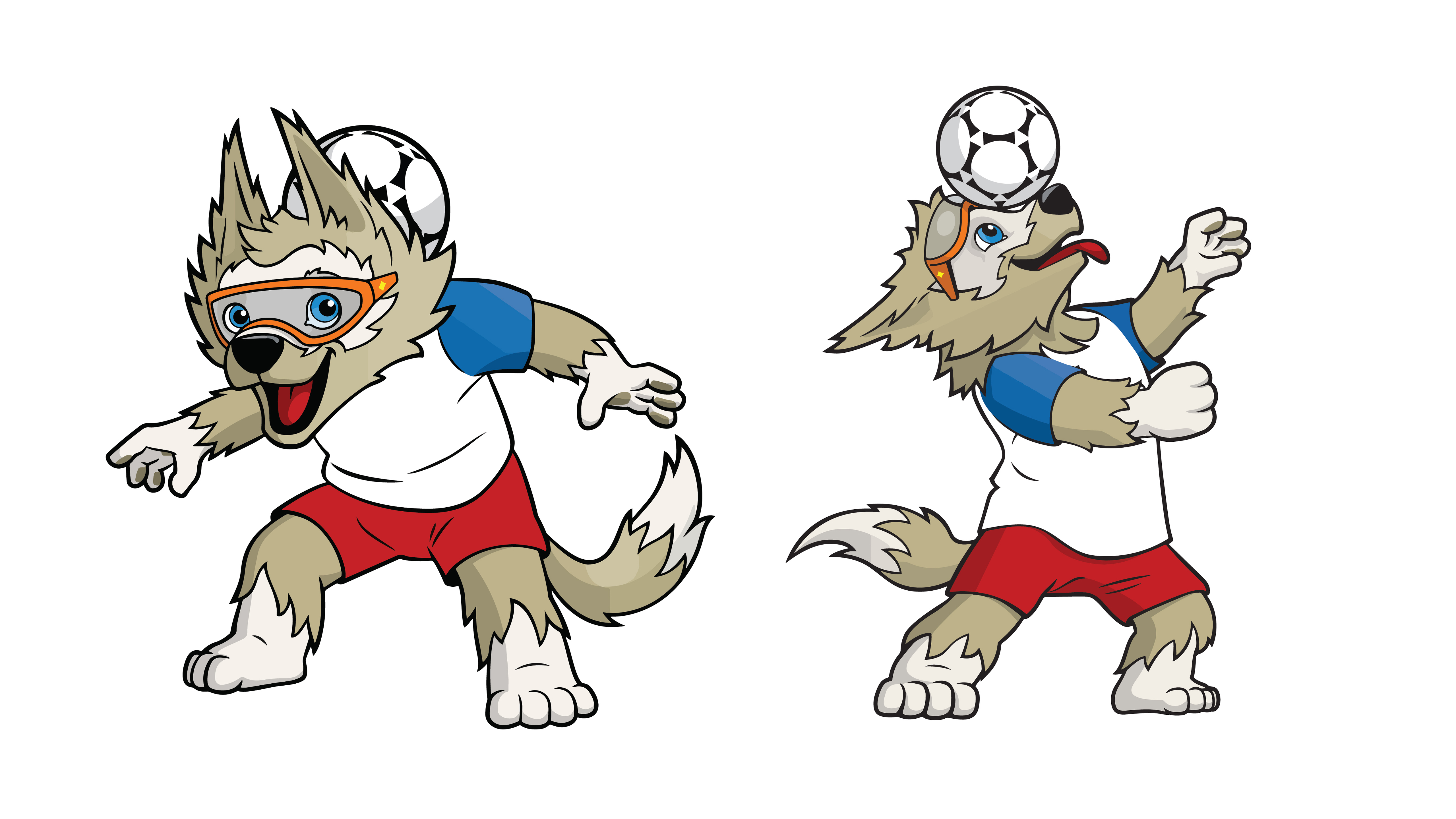 FiFA World Cup Zabivaka Mascot Simple Background Wolf Soccer Ball 5120x2880