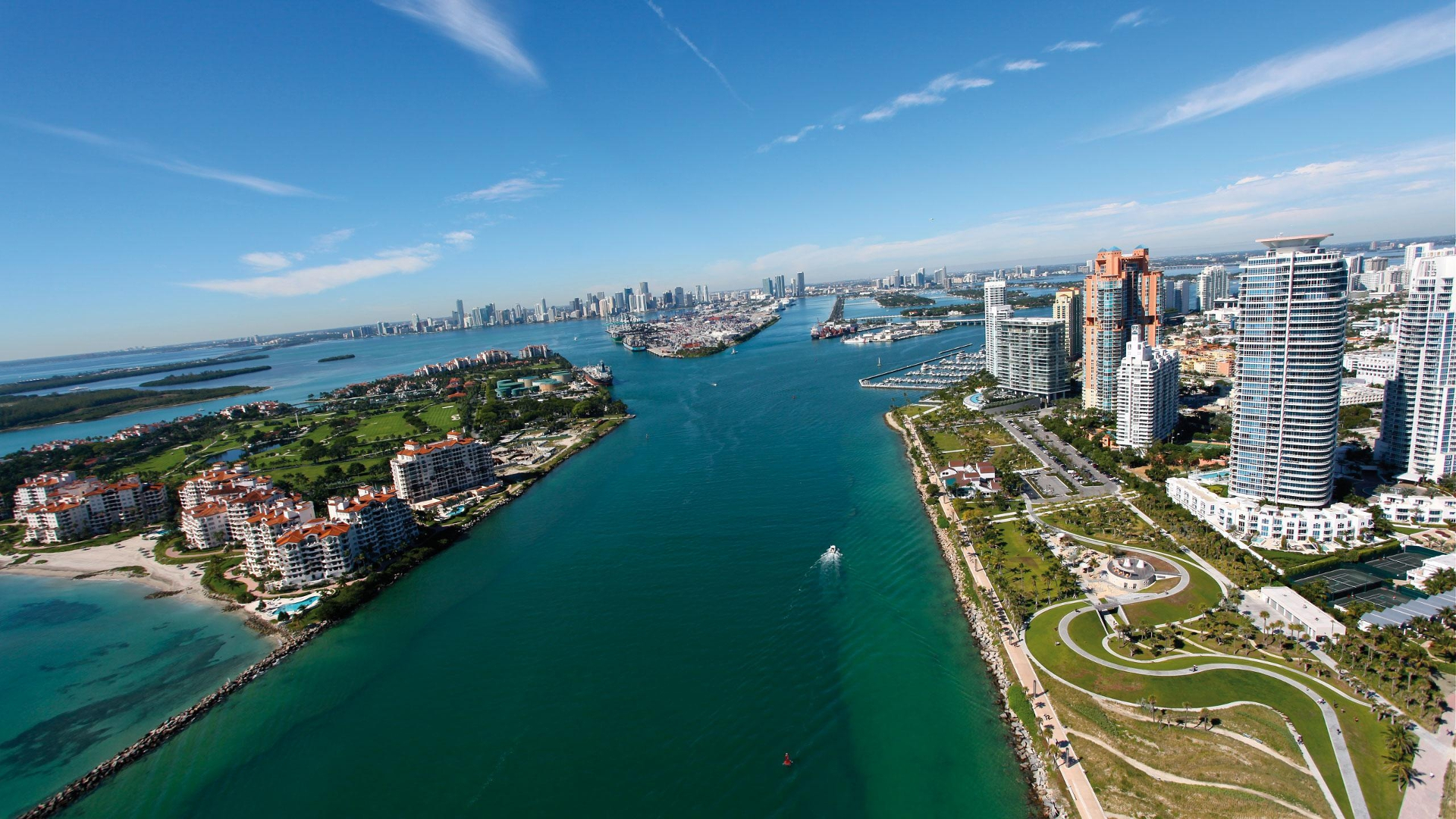 Man Made Miami Waterway Cityscape Aerial City 1920x1080