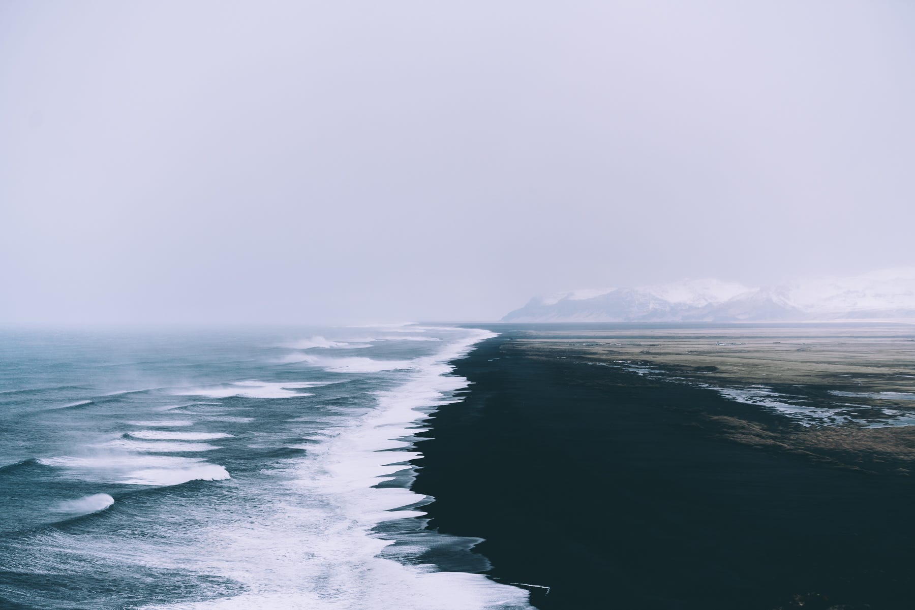 Landscape Waves Mist Field Sea Black Sand 1800x1201
