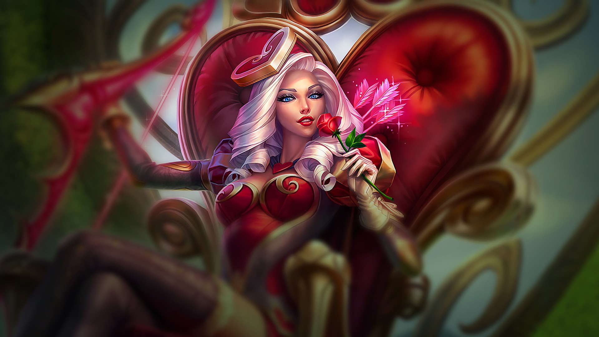 Ashe Heart Fantasy Girl Rose Fantasy Art Legs Crossed Pink Hair 1920x1080