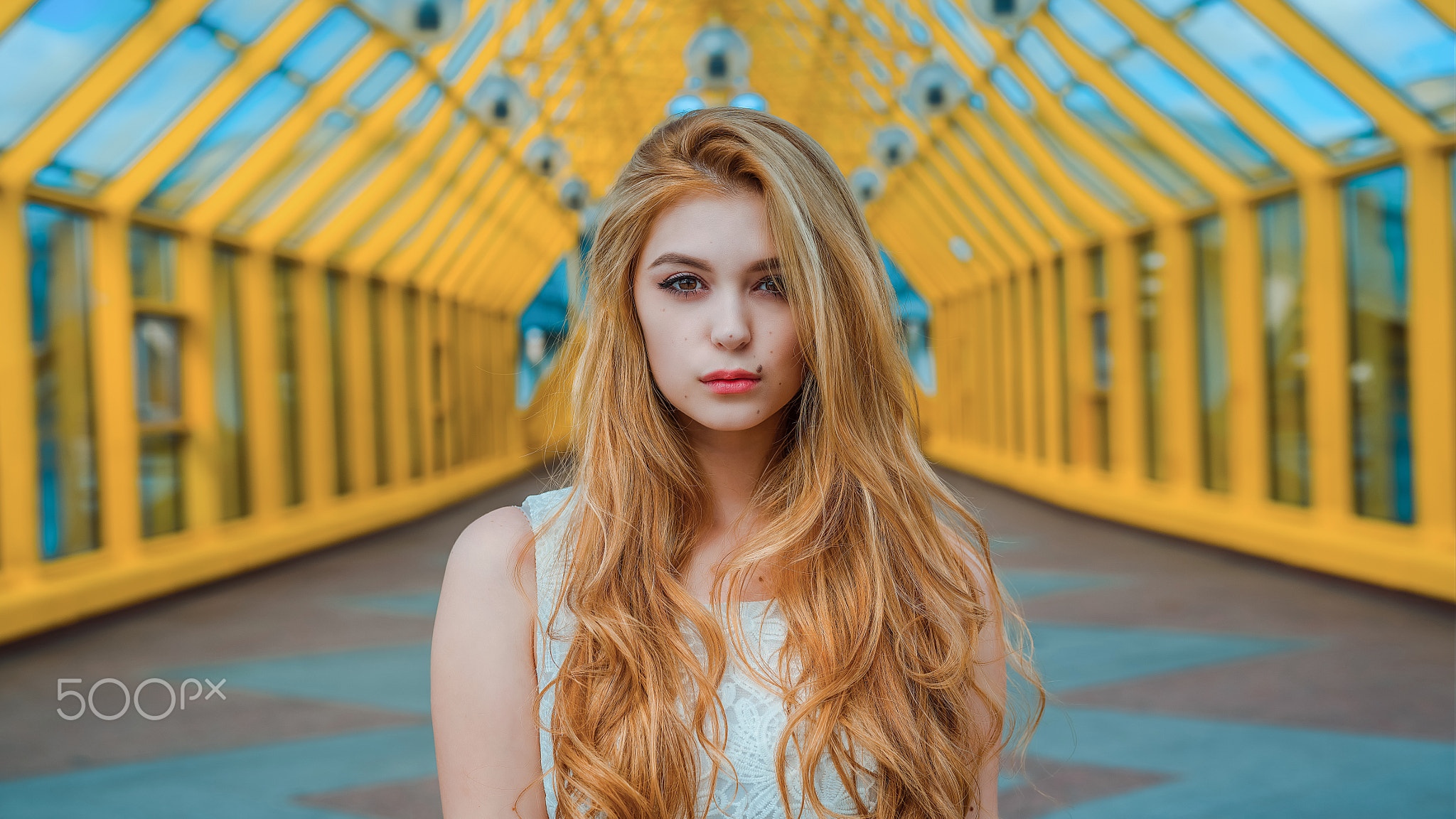 Women Model Blonde Long Hair Looking At Viewer Brown Eyes Depth Of Field Perspective Face Portrait S 2048x1152