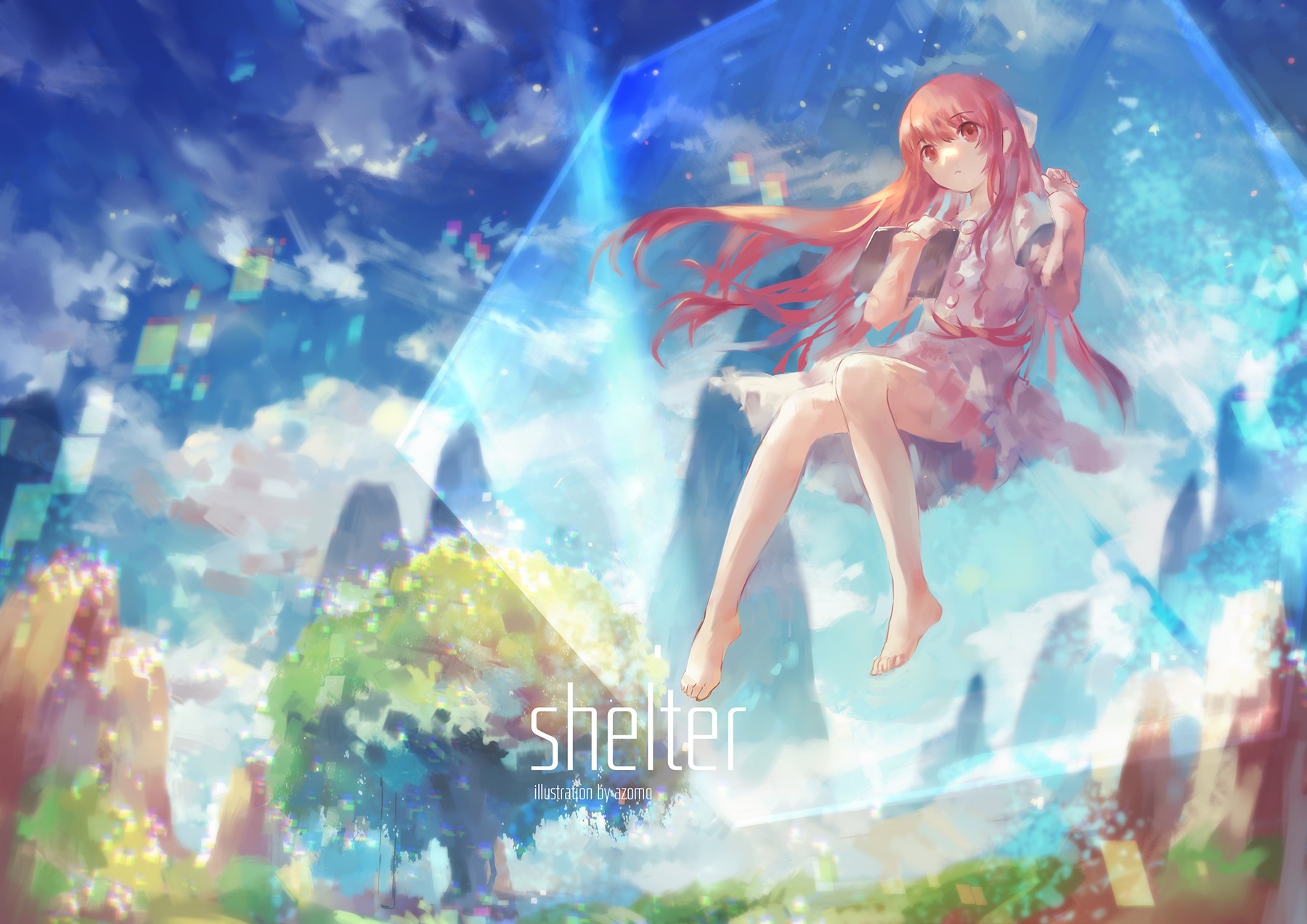 Anime Anime Girls Shelter Dress Legs Feet Long Hair Red Eyes Redhead Rin Shelter Azomo 1800x1273