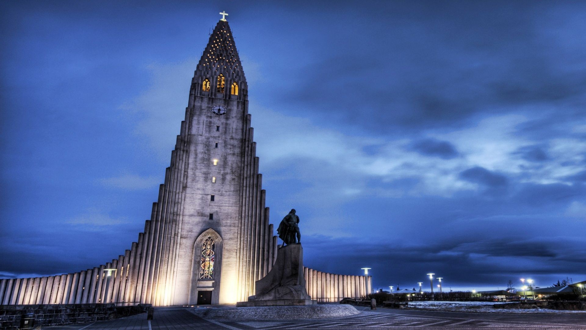 Architecture Sky Clouds Lights Reykjavik Iceland 1920x1080