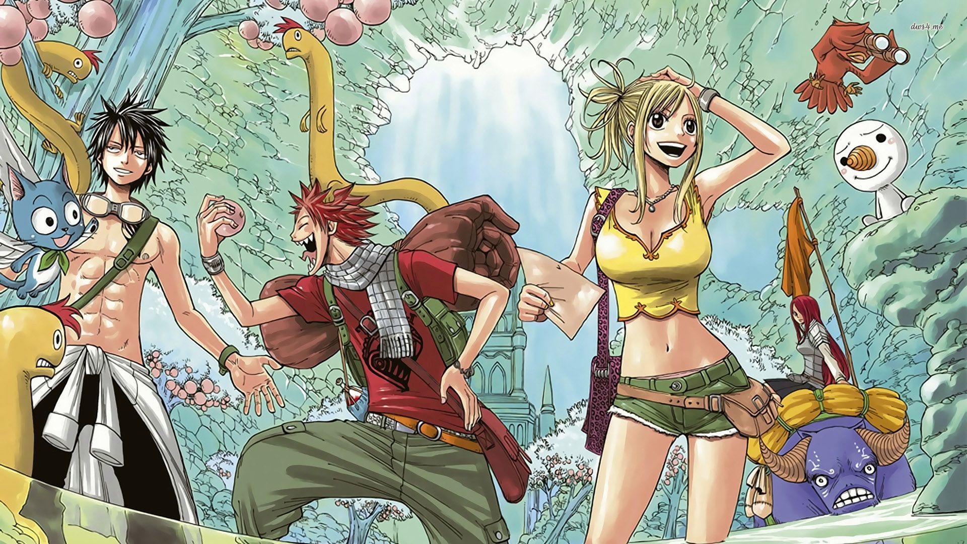 Natsu Dragneel Lucy Heartfilia Erza Scarlet Gray Fullbuster Happy Fairy Tail Plue Fairy Tail 1920x1080