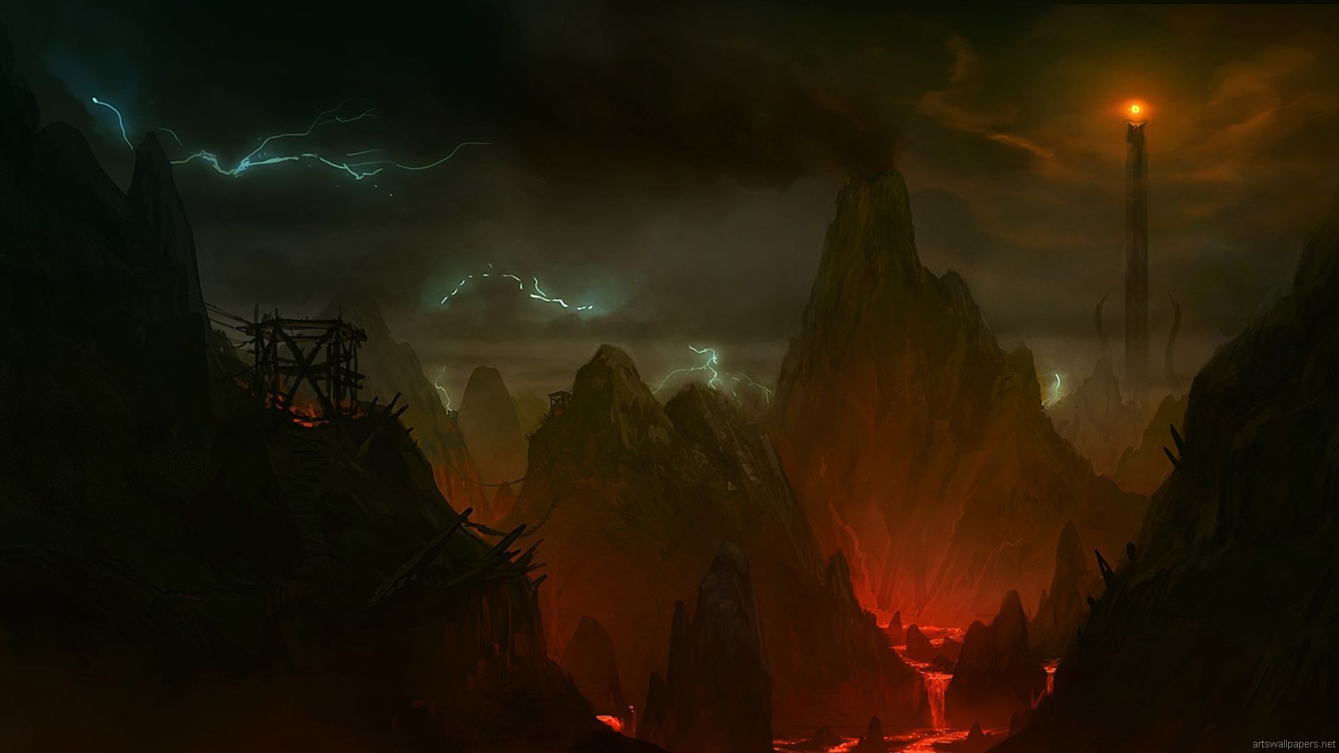 The Lord Of The Rings Mordor Lava Mountains Fantasy Art Sauron 1920x1080