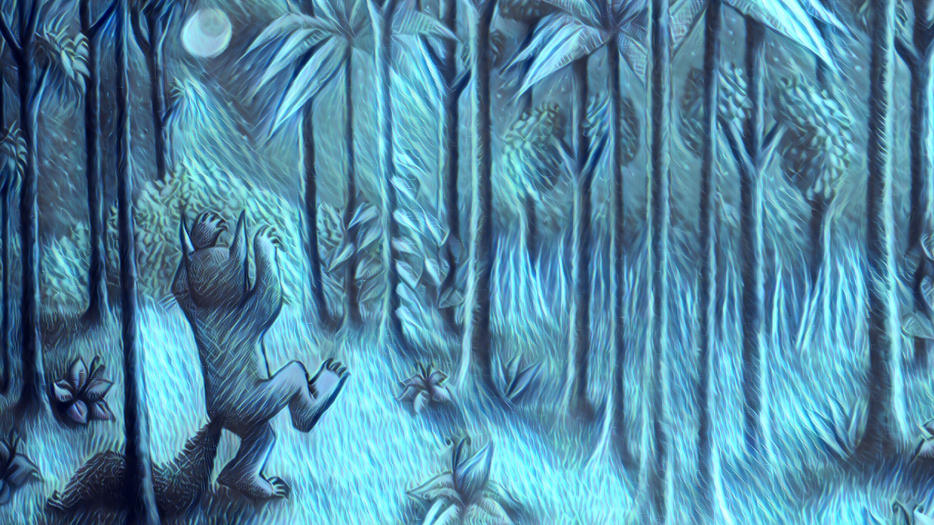 Where The Wild Things Are Night Forest Moon Maurice Sendak Cyan 1920x1080