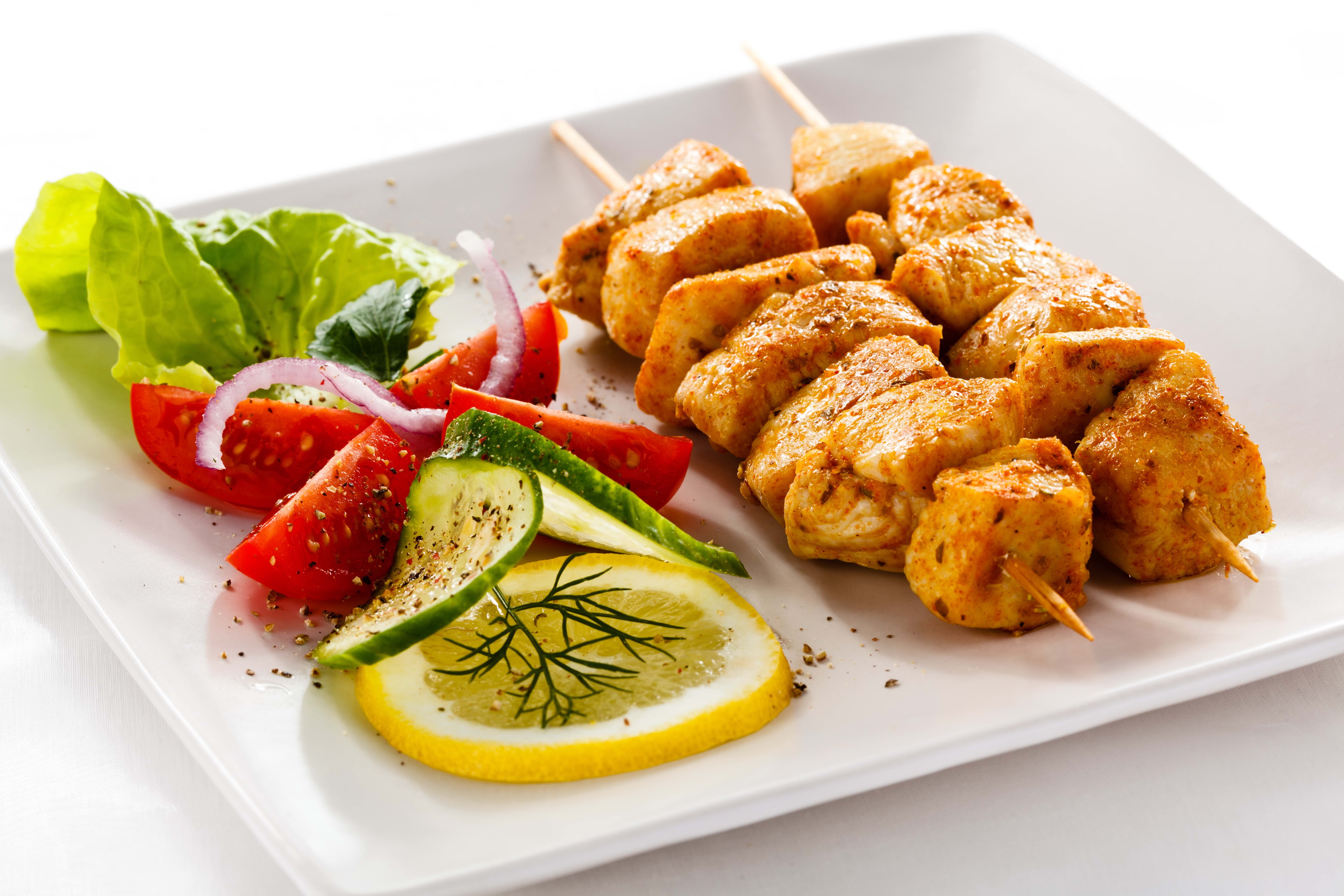 Lemons Fried Chicken Kebabs Platter Food 5616x3744