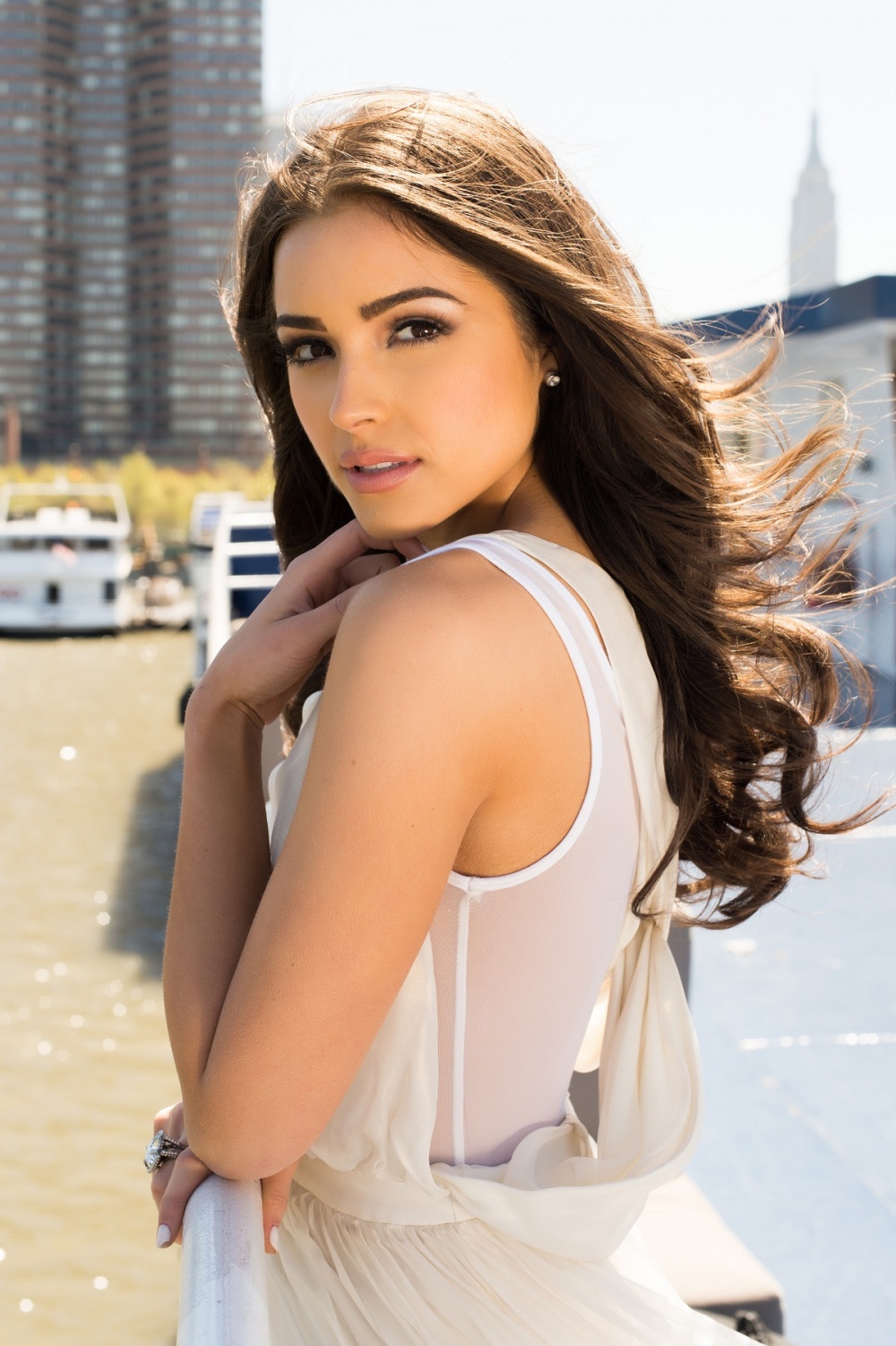 Olivia Culpo Women Model Dark Hair Long Hair Women Outdoors City Depth Of Field 1000x1503