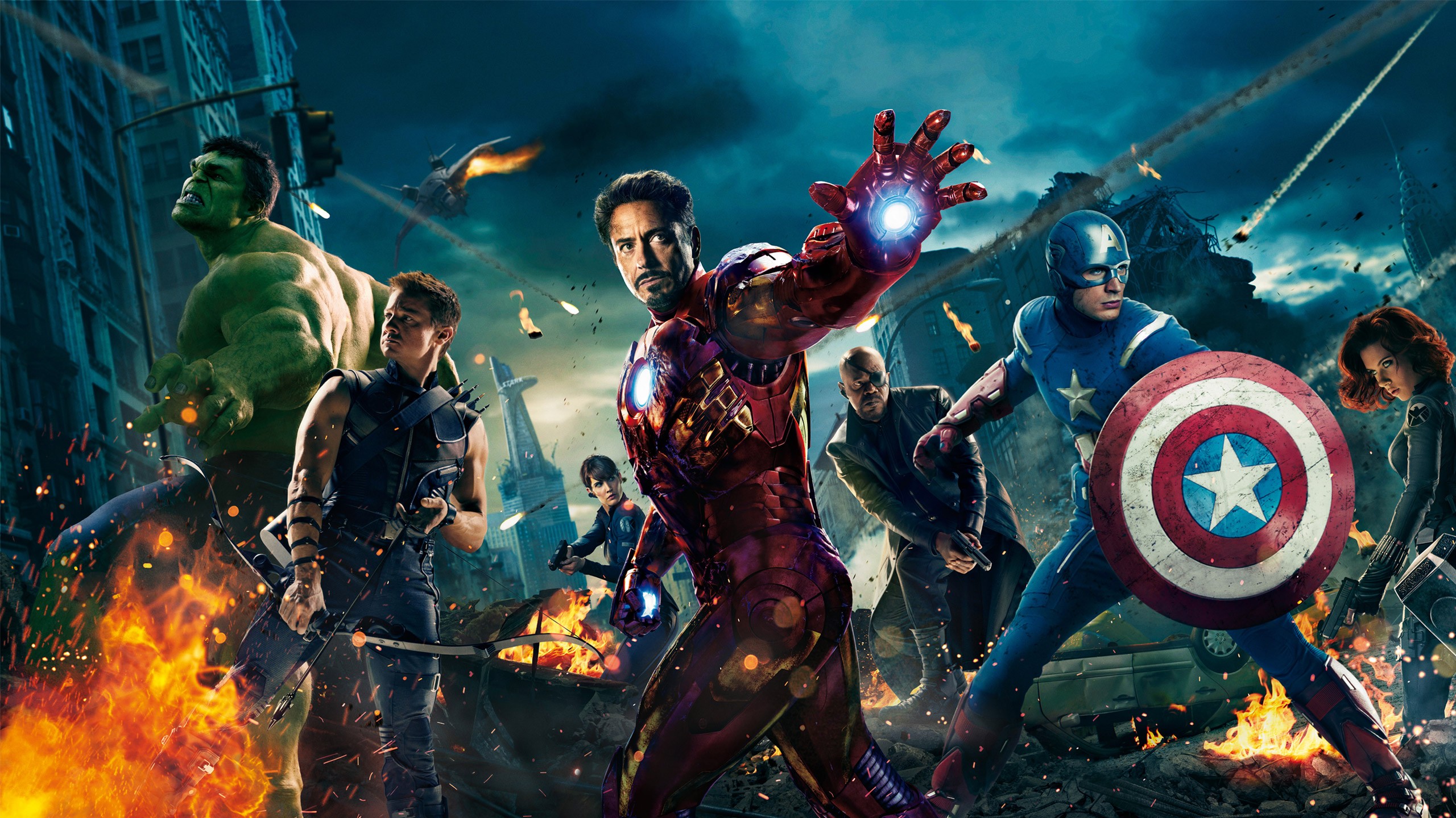 The Avengers Hawkeye Hulk Iron Man Nick Fury Captain America Black Widow Jeremy Renner Robert Downey 2560x1440