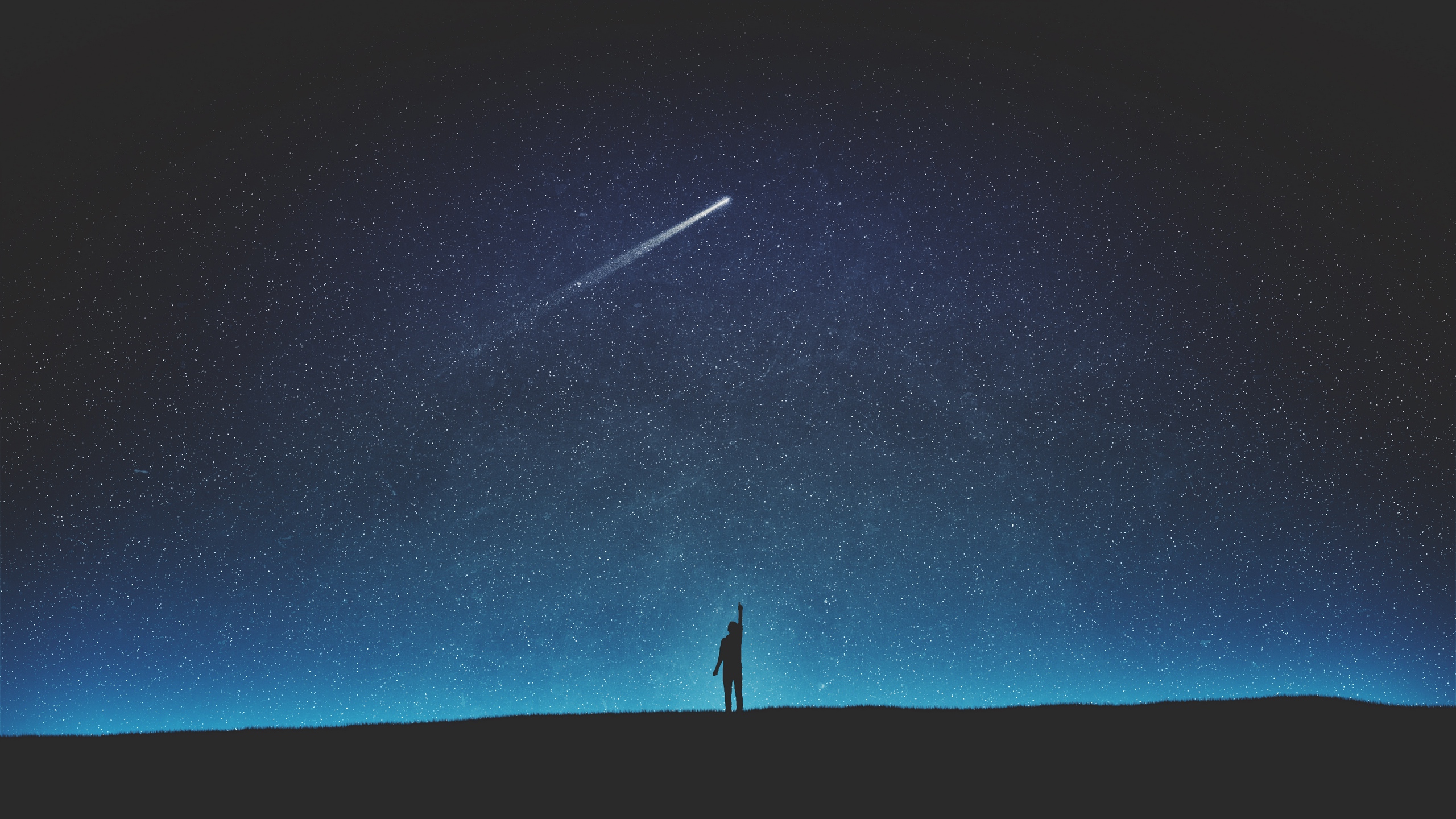 Digital Digital Art Artwork Comet Night Sky Night Sky Stars Starry Night Skyscape Silhouette Dark Bl 2560x1440