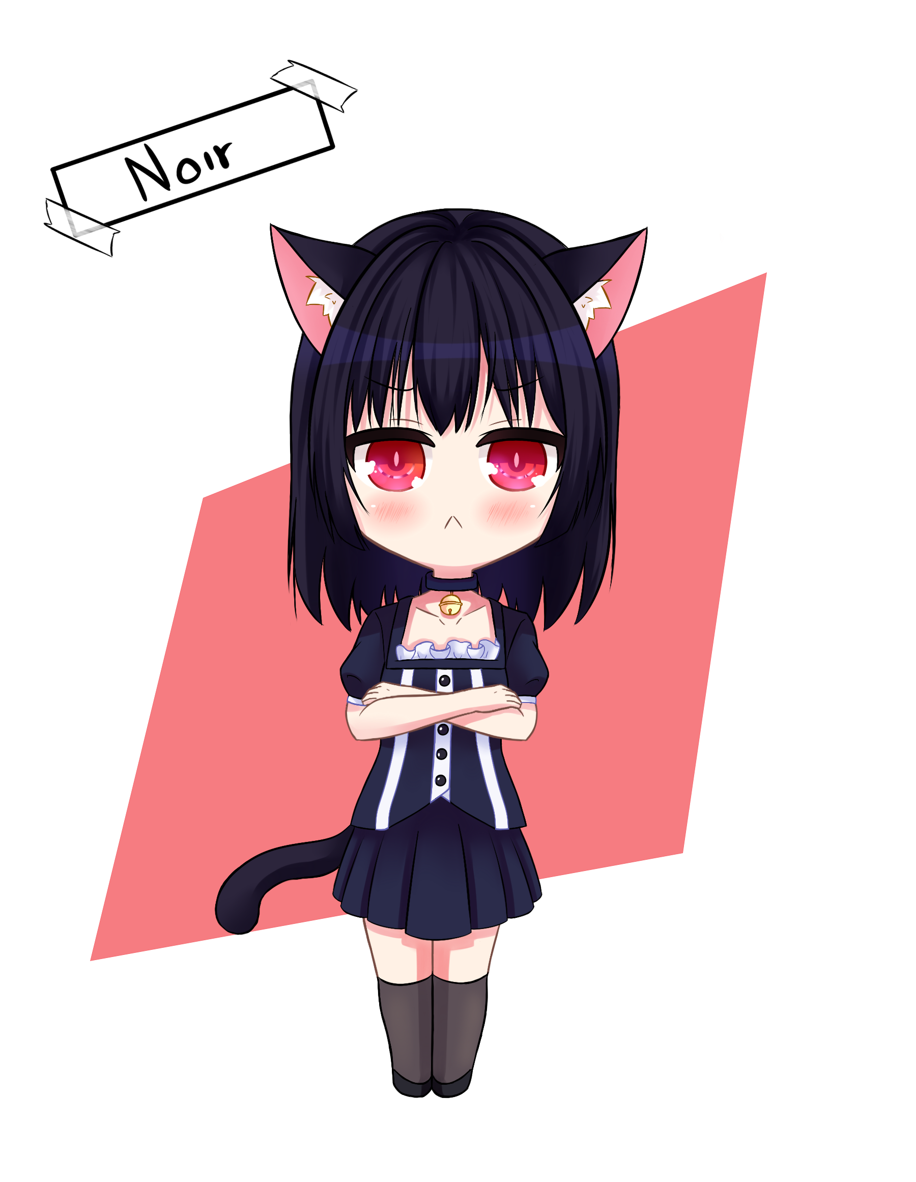 Kanade Silver Black Hair Red Eyes Neko Ears Cat Girl Simple Background Original Characters 1800x2322