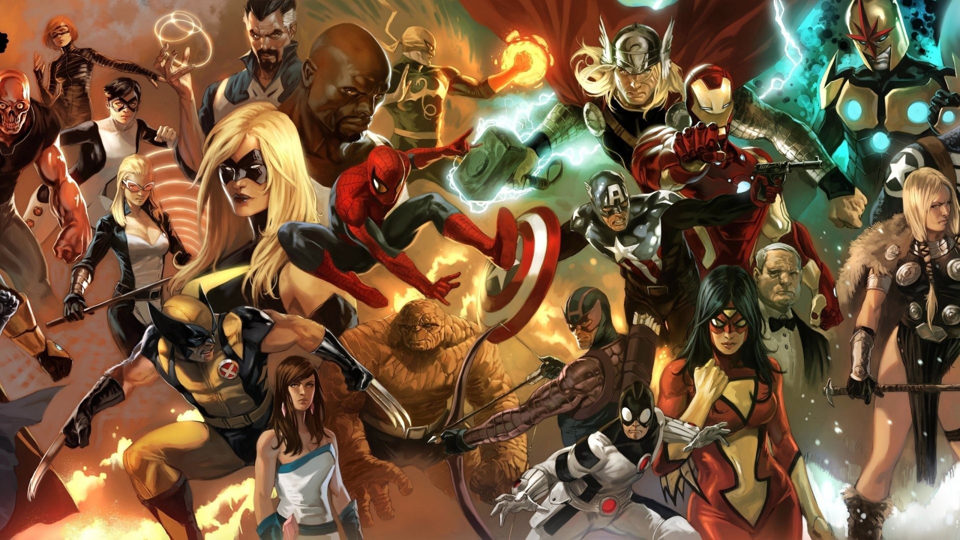 Comics Spider Man Comic Art Iron Man Thor Black Cat Wolverine Dr Strange Thing Captain America 1920x1080