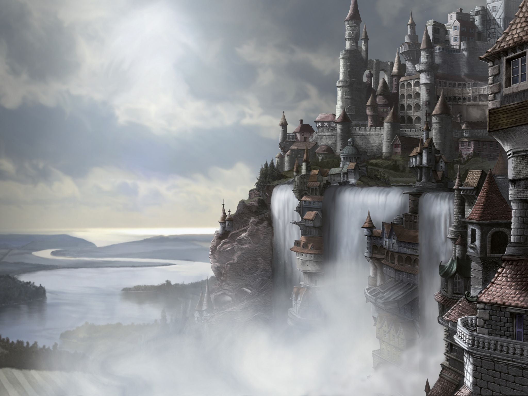 Fantasy Art Kingdom Waterfall 2048x1536