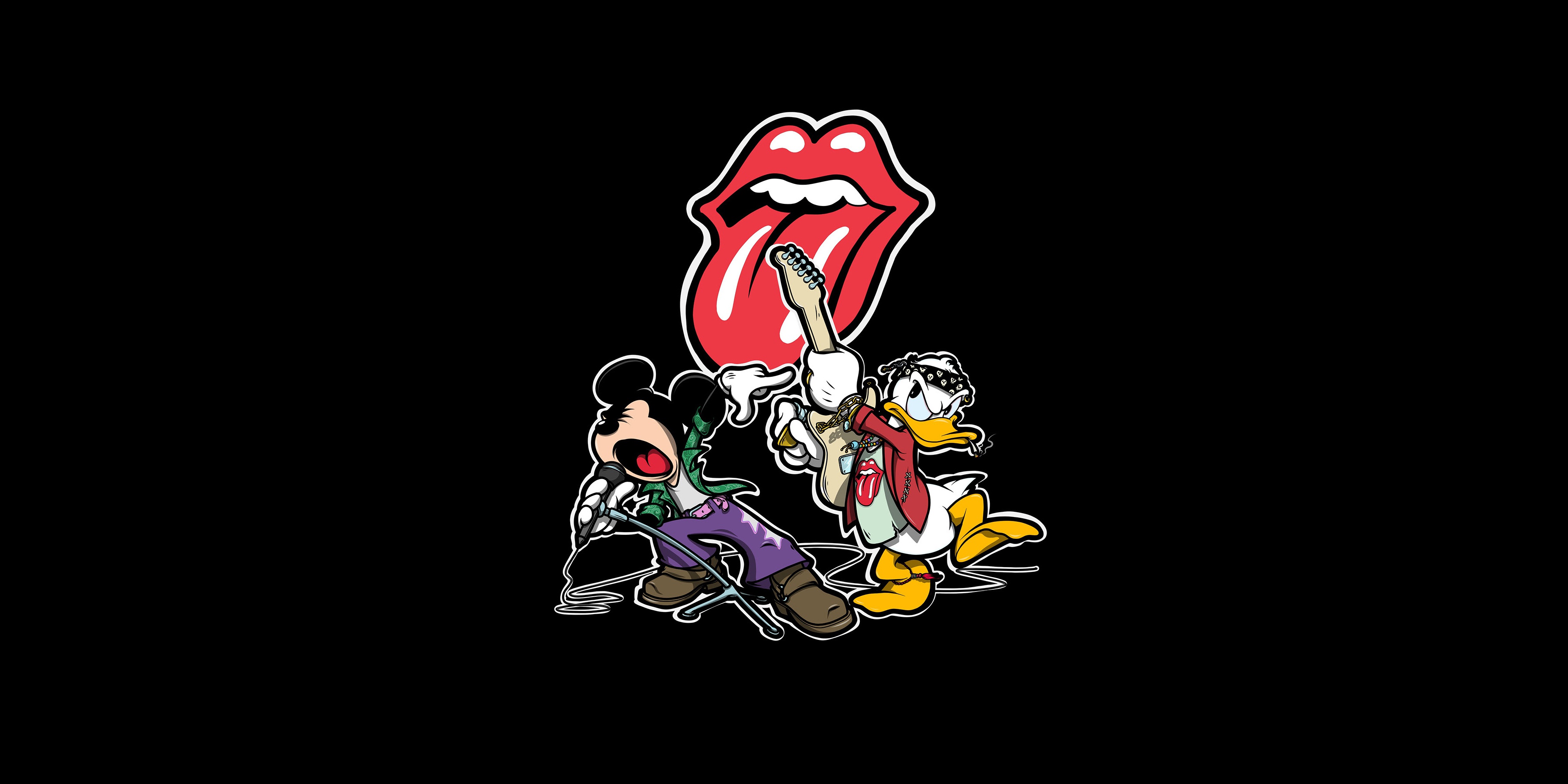 Donald Duck Mickey Mouse The Rolling Stones Music Artwork 3600x1800