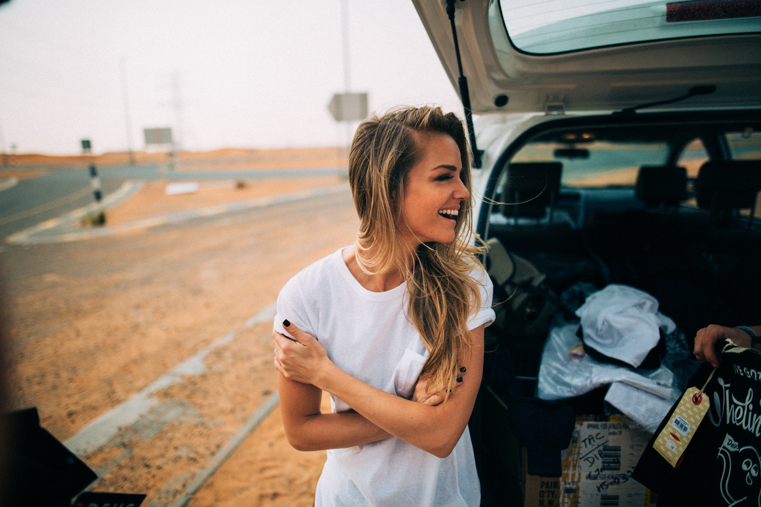 Women Blonde Smiling Black Nails Andre Josselin Laughing Arms Crossed Long Hair Women With Cars Dept 1500x1000