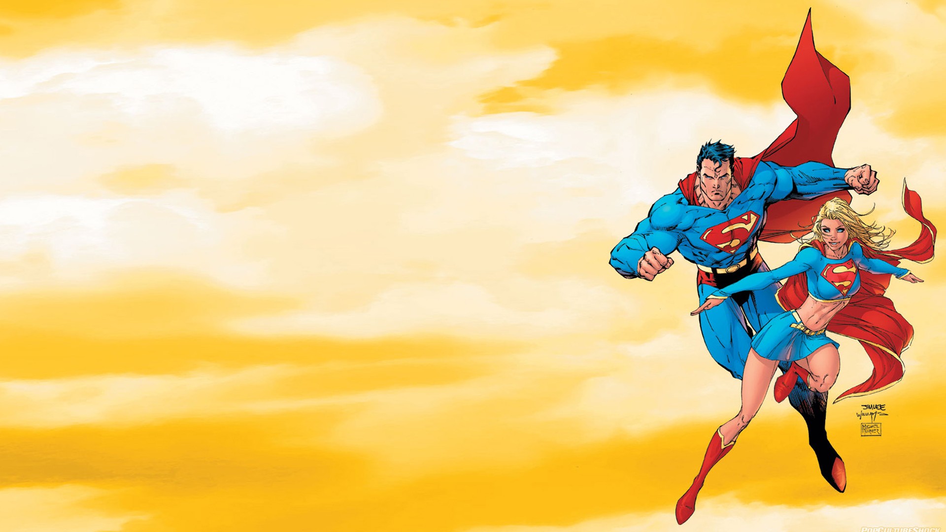 Superman Supergirl Comics Illustration Yellow Costumes Superhero DC Comics Michael Turner 1920x1080