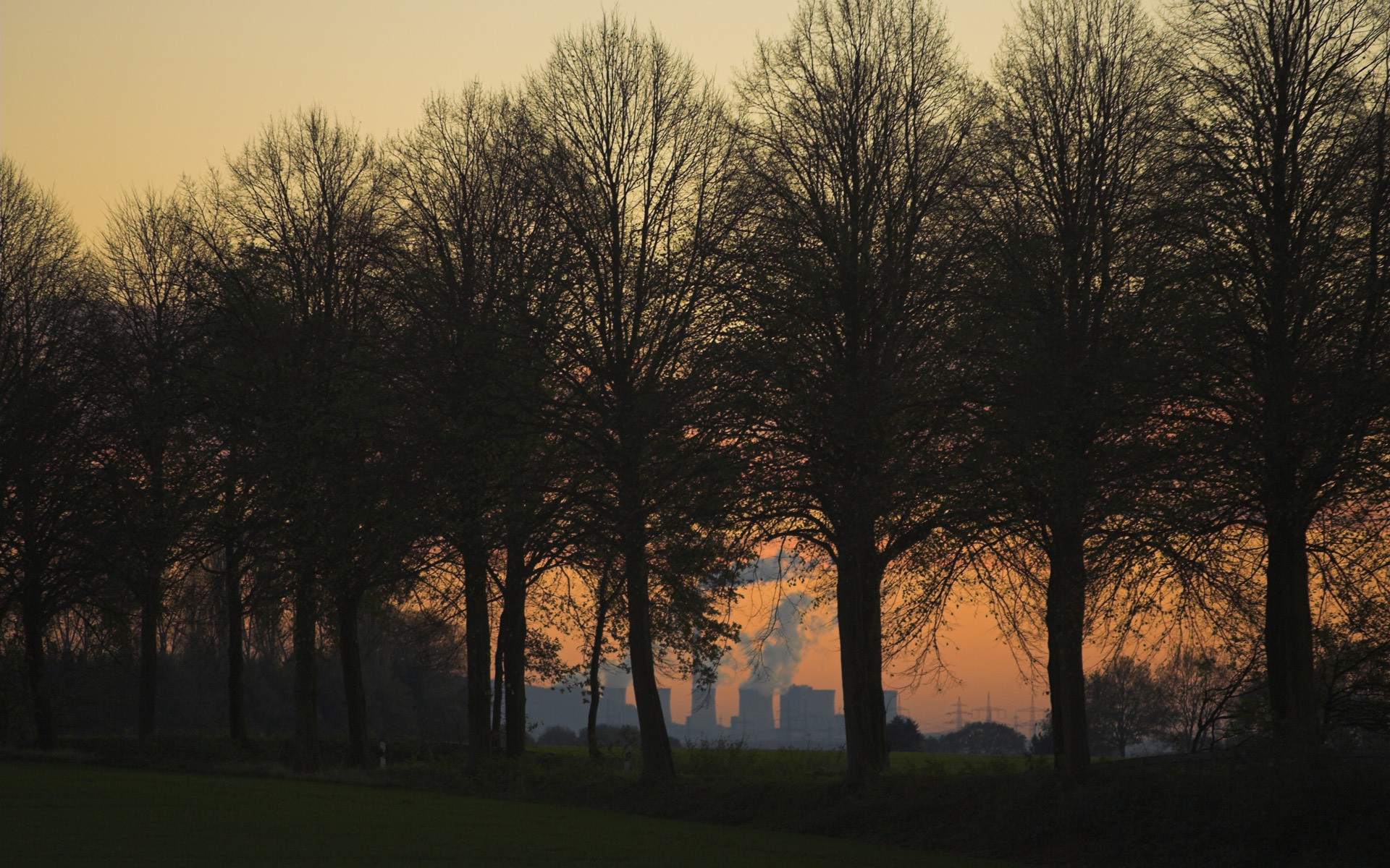 Nature Landscape Winter Trees Dusk Cooling Towers 1920x1200