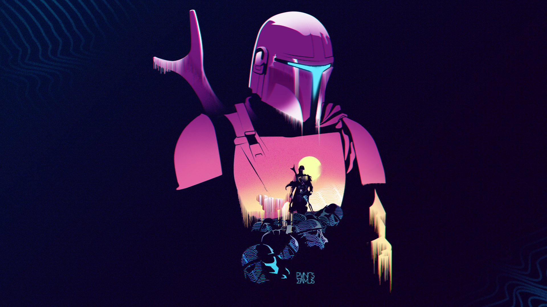 Mandalorians Star Wars Cyberpunk Futuristic Cyber Artwork Punk Baby Yoda Tv Series PanosStamo Pink S 1920x1080