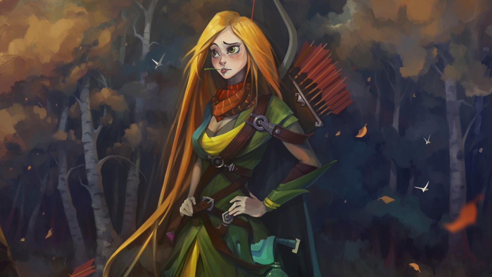 Fantasy Girl Long Hair Blonde Bow Archer Fantasy Art Dota 2 Windranger 1600x900