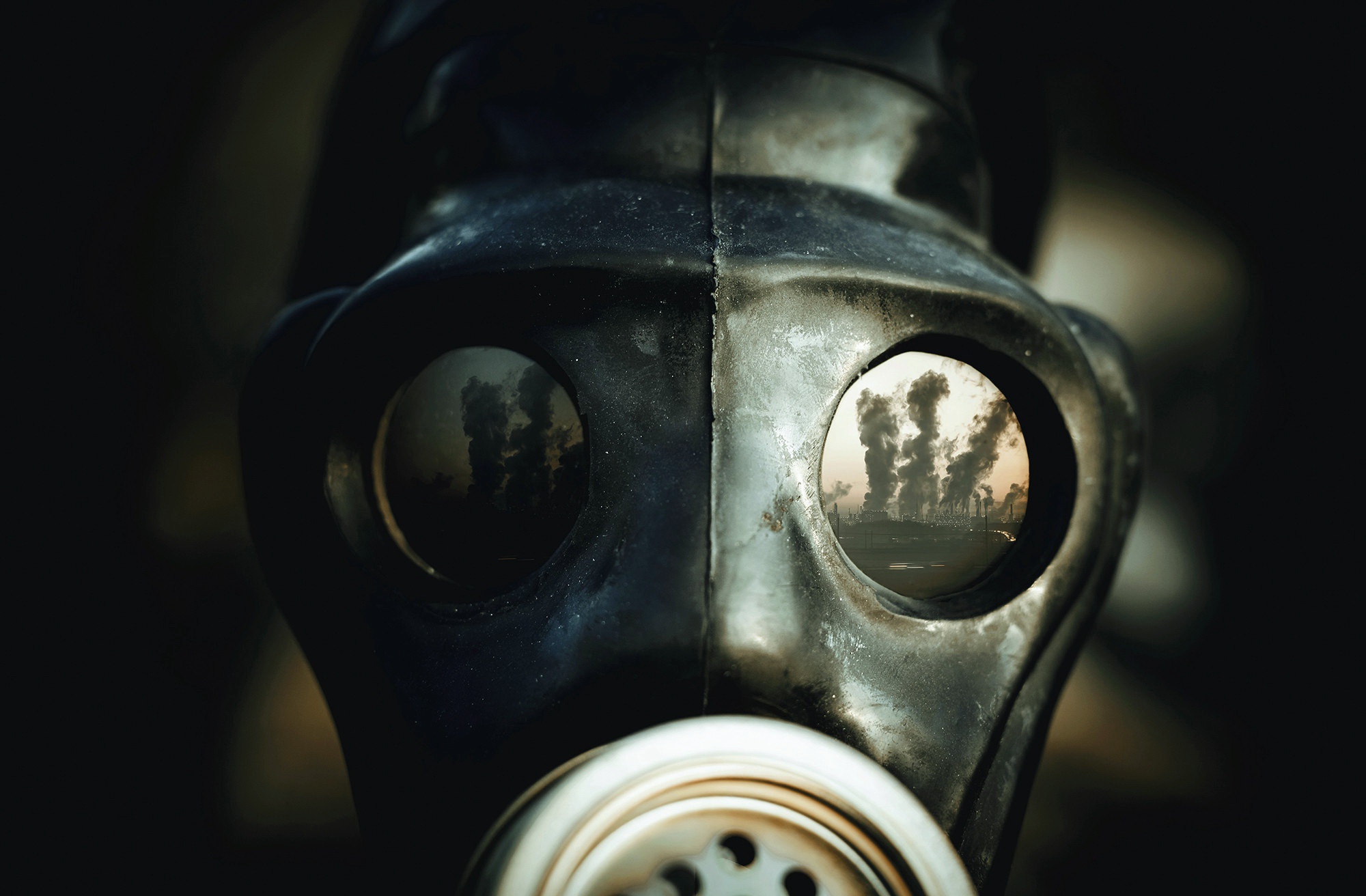 Apocalyptic Mask Reflection Gas Masks Factories Smoke Smog 2000x1312