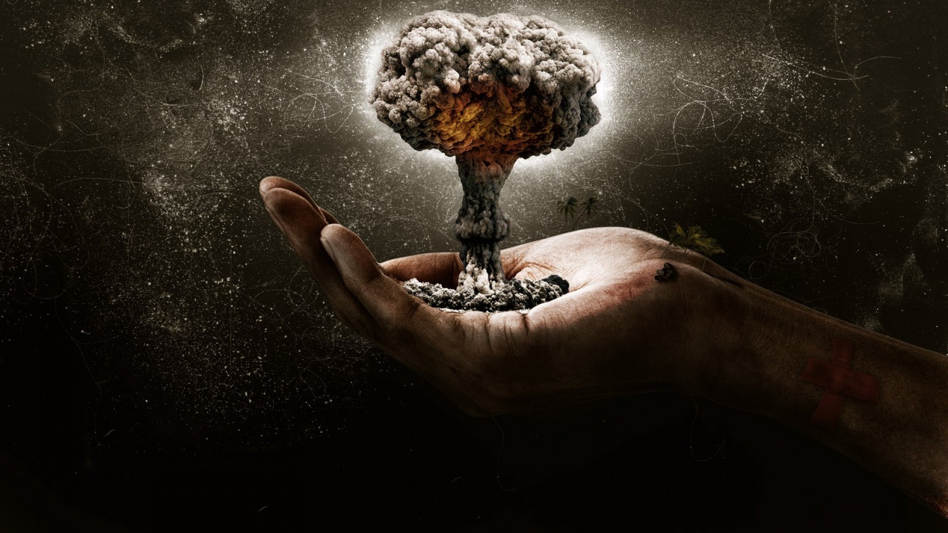 Hands Fingers Scratch Explosion Photo Manipulation Atomic Bomb 1920x1080