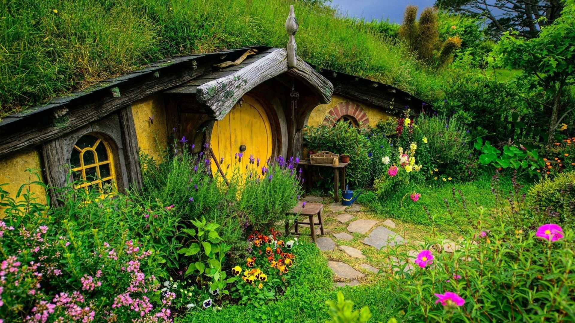 Nature Landscape House New Zealand Hobbiton Door Trees Grass Flowers Green The Lord Of The Rings The 1920x1080