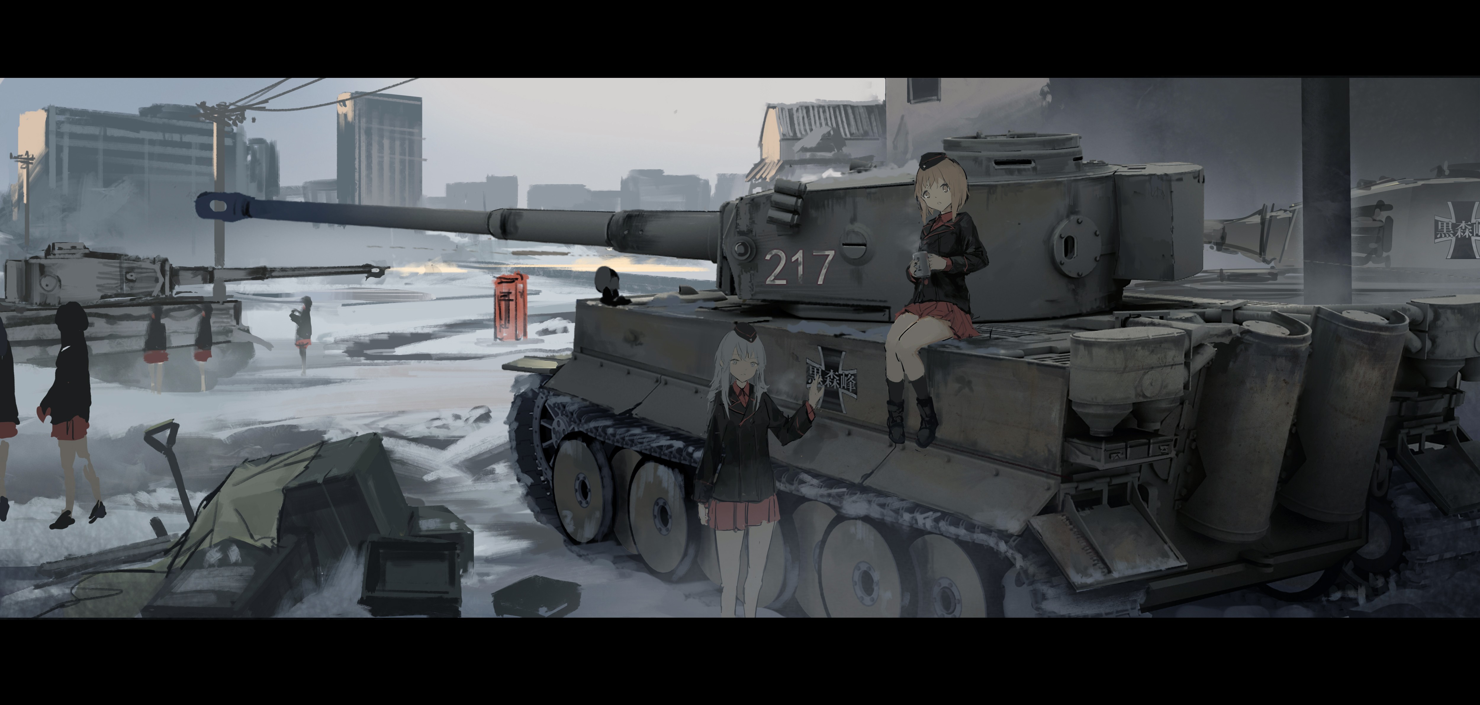 Anime Anime Girls Girls Und Panzer Tiger I Tank Itsumi Erika Winter Nishizumi Miho 5000x2381