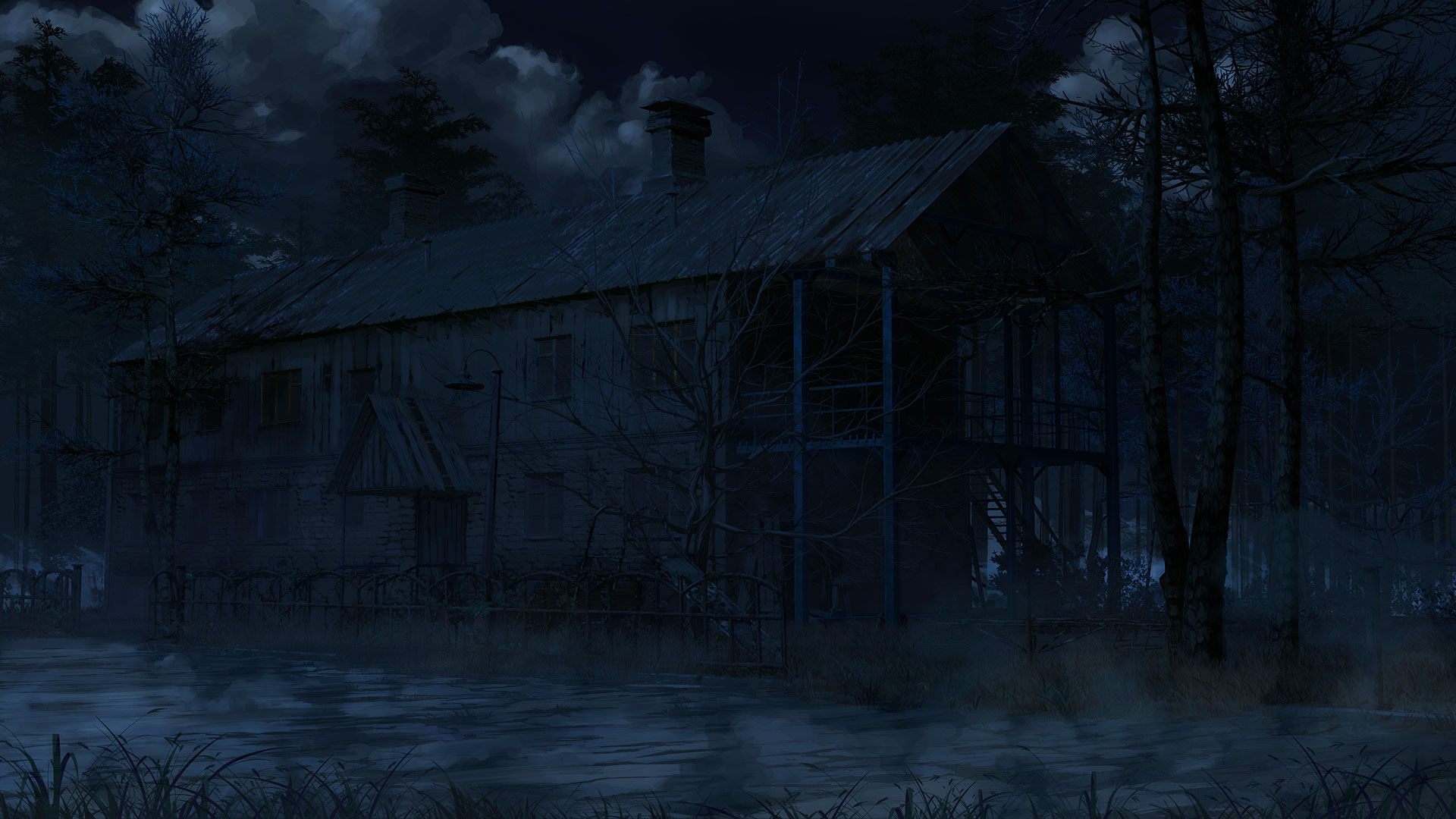 Everlasting Summer Visual Novel CG Soviet Games Everlasting Summer Old Building House Night Horror F 1920x1080