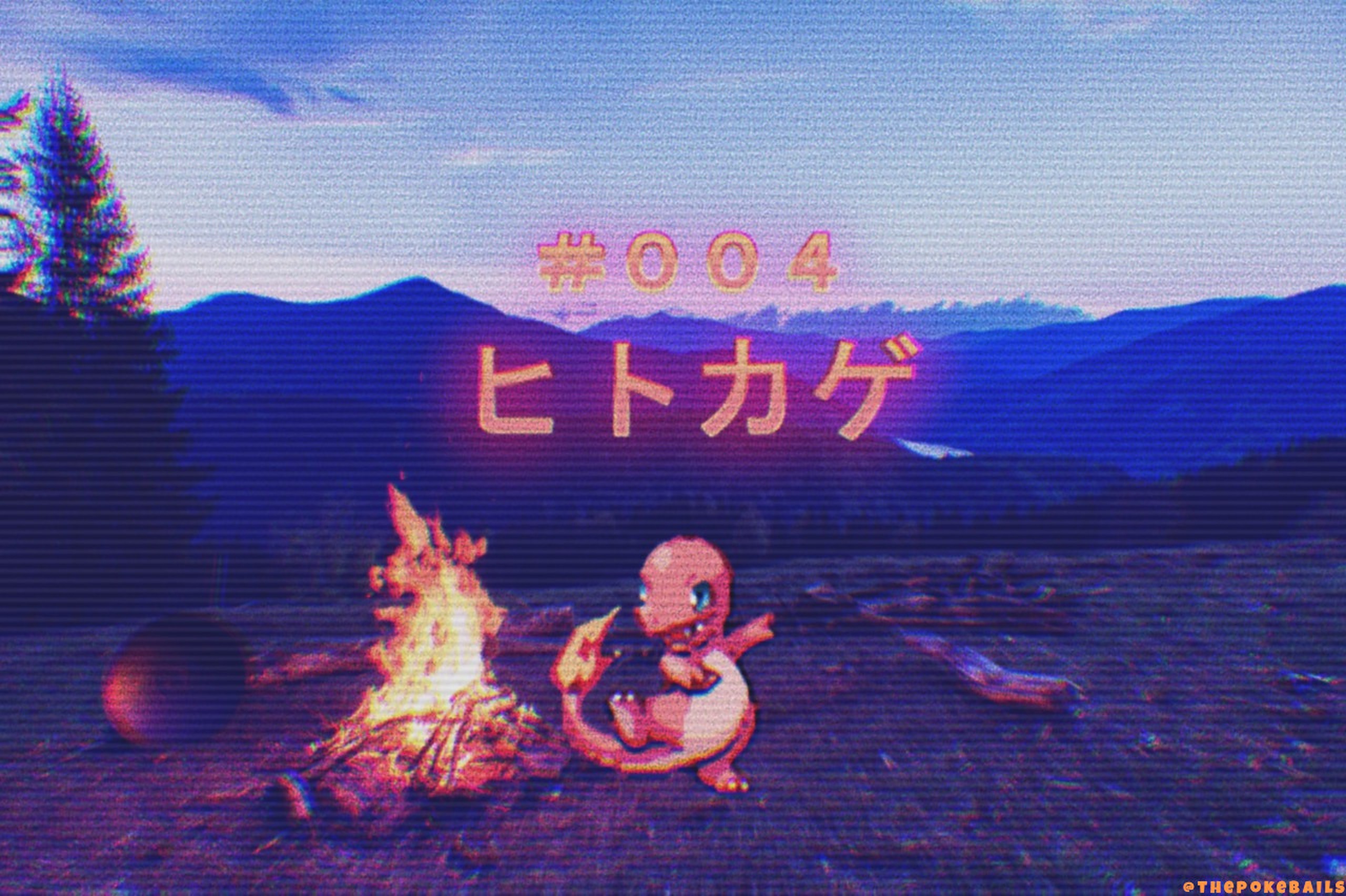 Pokemon Charmander Vaporwave Fire Campfire Nature Outdoors Landscape Mountains Japanese Pokemon Go 2560x1704
