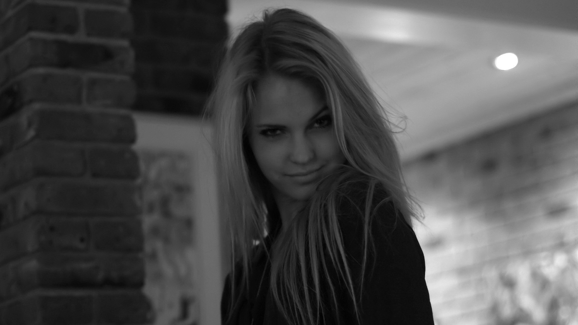 Emilie Marie Nereng Emilie Marie Nereng Blonde Blue Eyes Sweater Monochrome Face Women 1920x1080