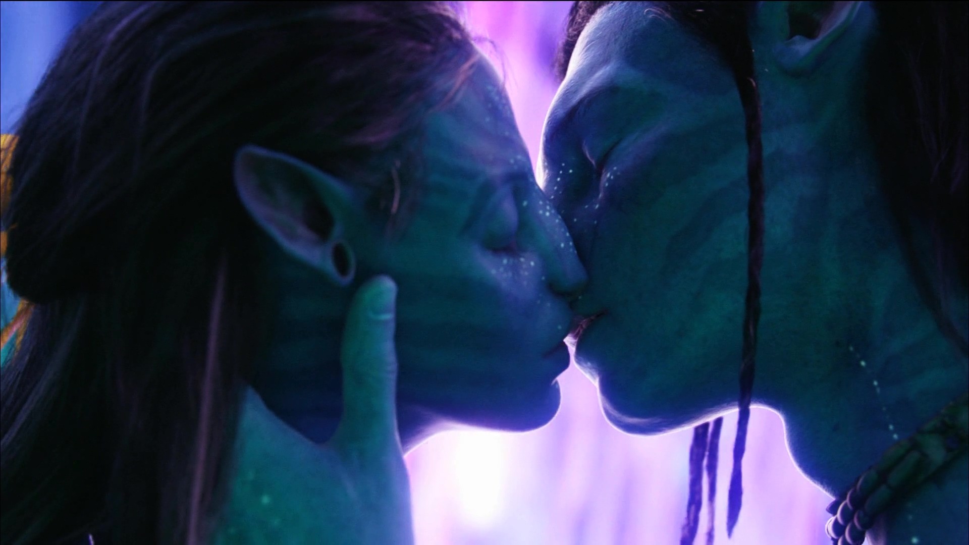 Avatar Blue Skin Movies 2009 Year Kissing Neytiri Jake Sully Couple Lovers Navi Movie Scenes 1920x1080