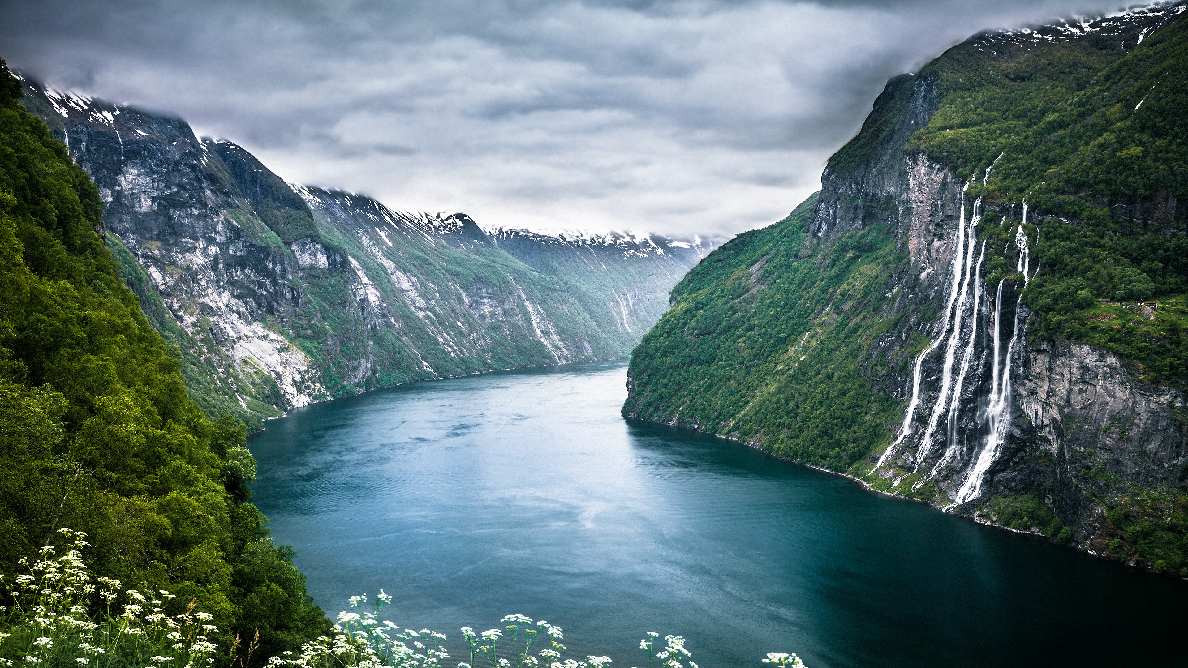 Landscape Nature Mountains Norway Seven Sisters Waterfall Geiranger Fjord 3840x2160