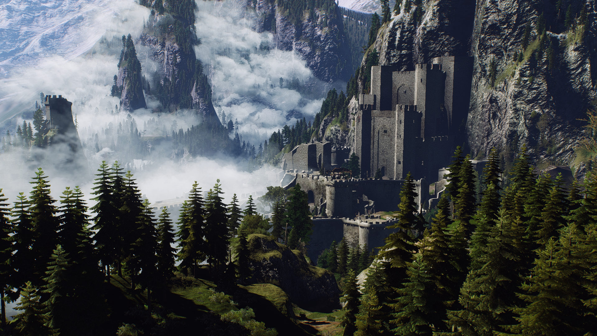 Fantasy Art Trees Mountains Clouds Castle The Witcher 3 Wild Hunt Video Games Kaer Morhen 1920x1080