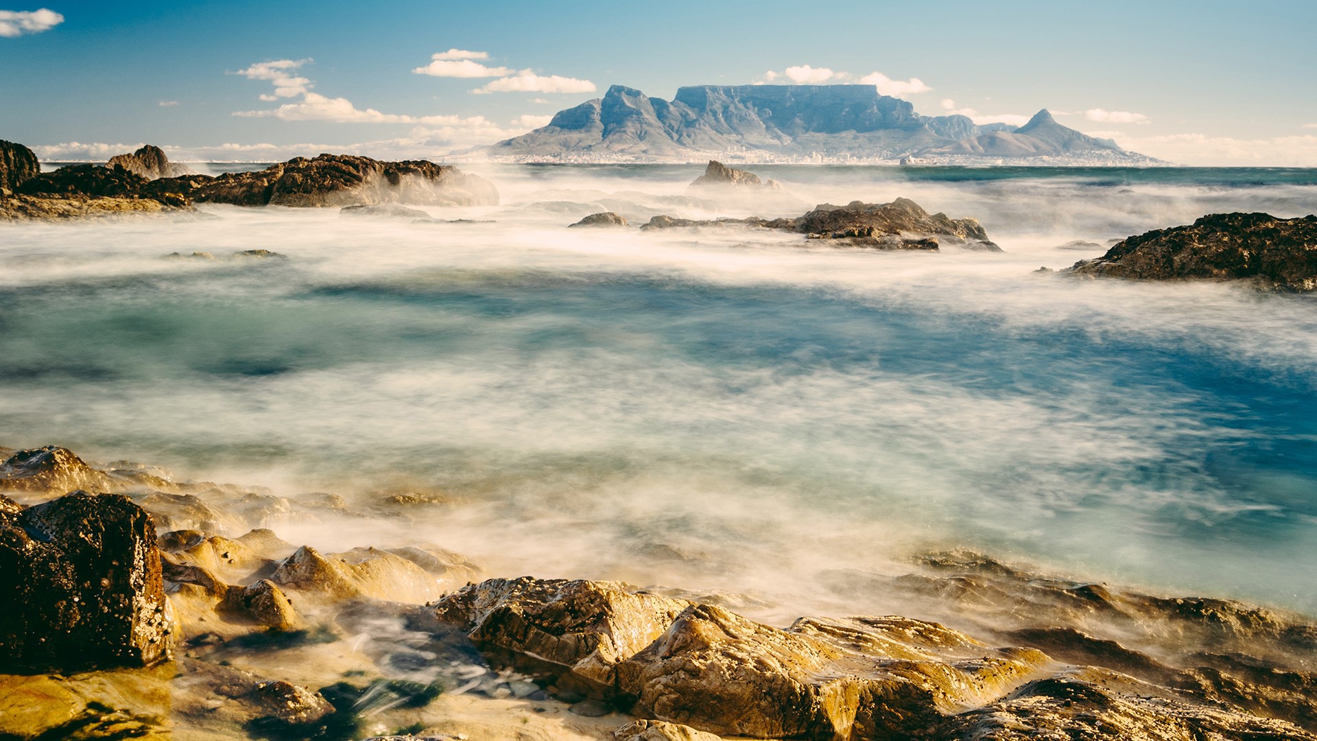 Nature Landscape Mountains Water Clouds Sky Mist Rocks Long Exposure Horizon Cape Town South Africa 1920x1080