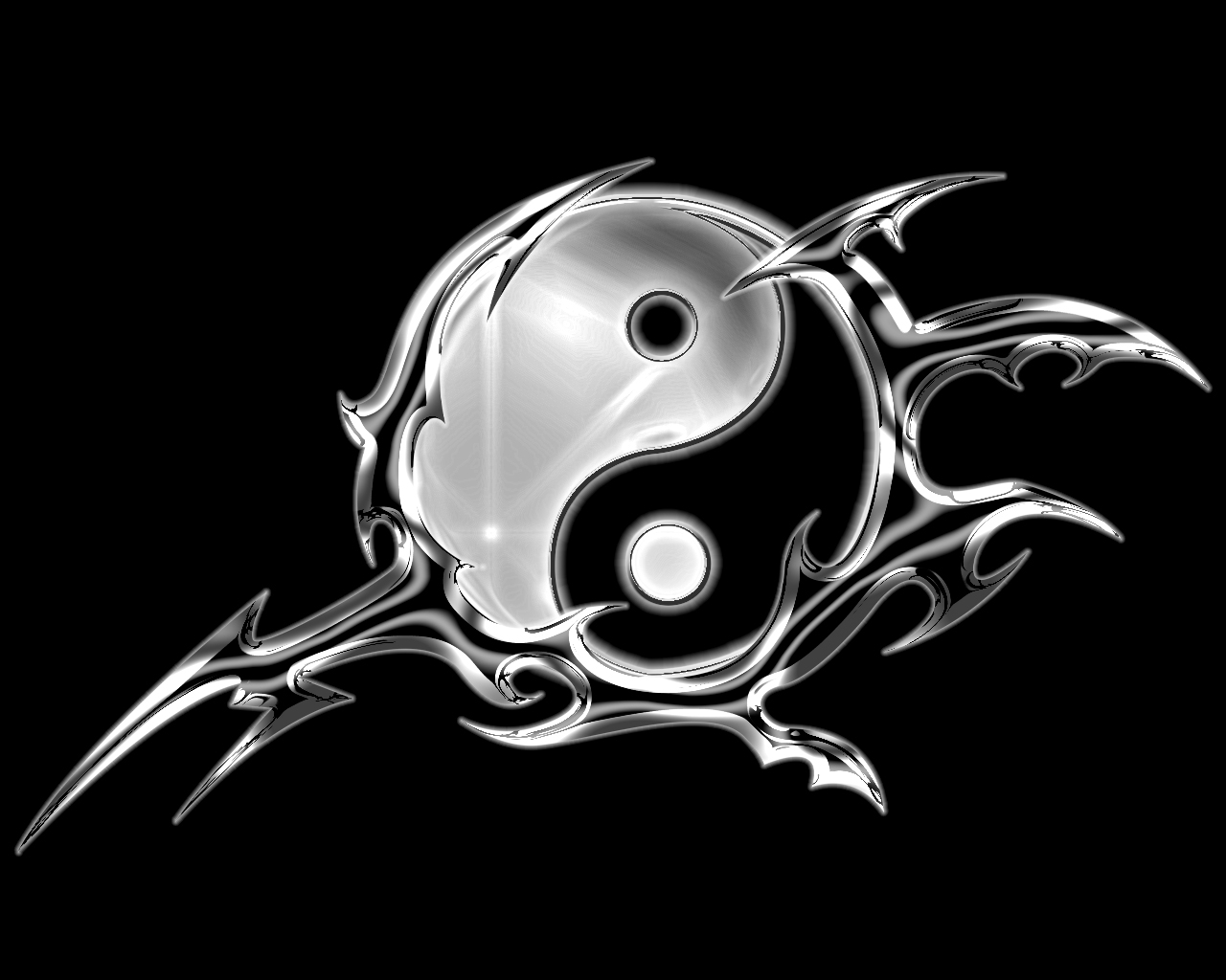 Yin And Yang Monochrome Black Background 1280x1024