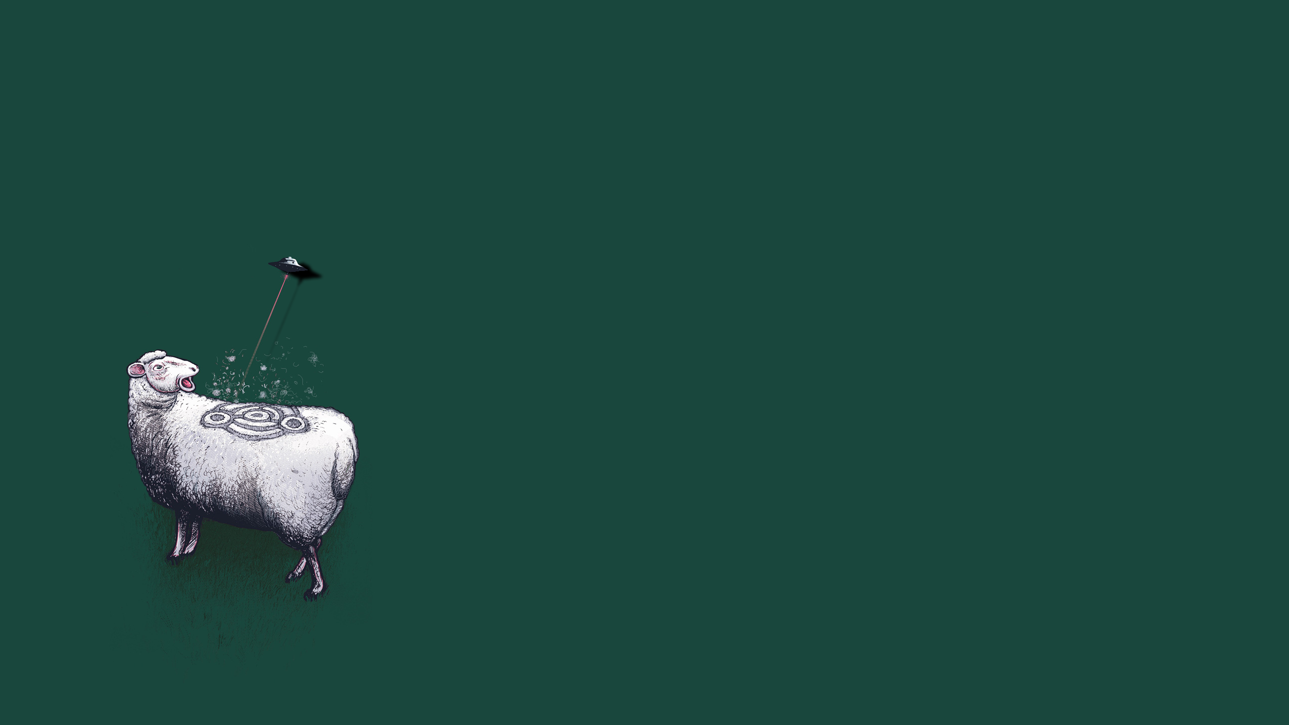 Minimalism Sheep UFO Humor Humor Crop Circles Aliens 2560x1440