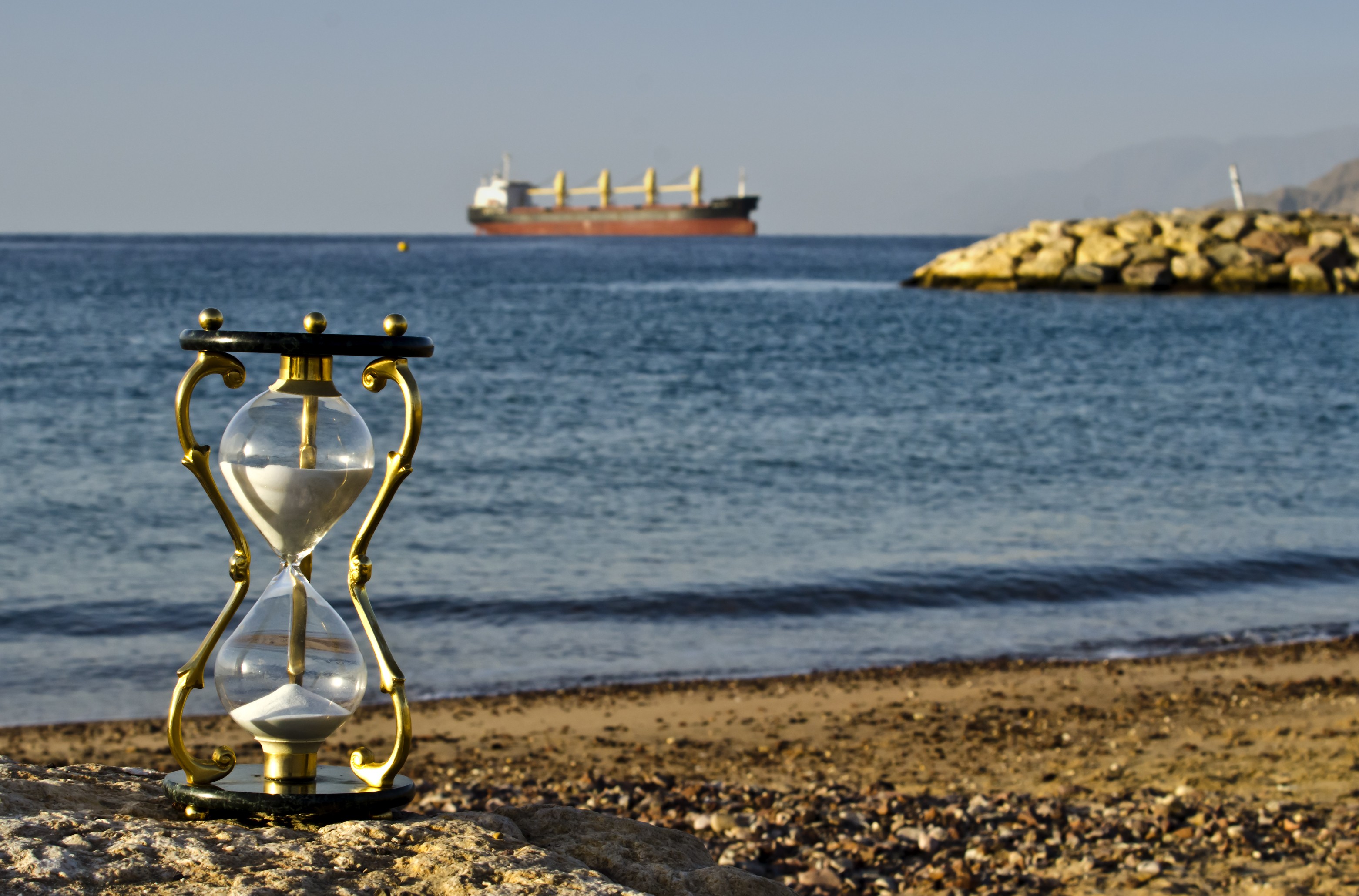 Hourglasses Nature Sea Landscape Sand Ship Beach Coast Stones Rock Horizon Depth Of Field Hills 3123x2059