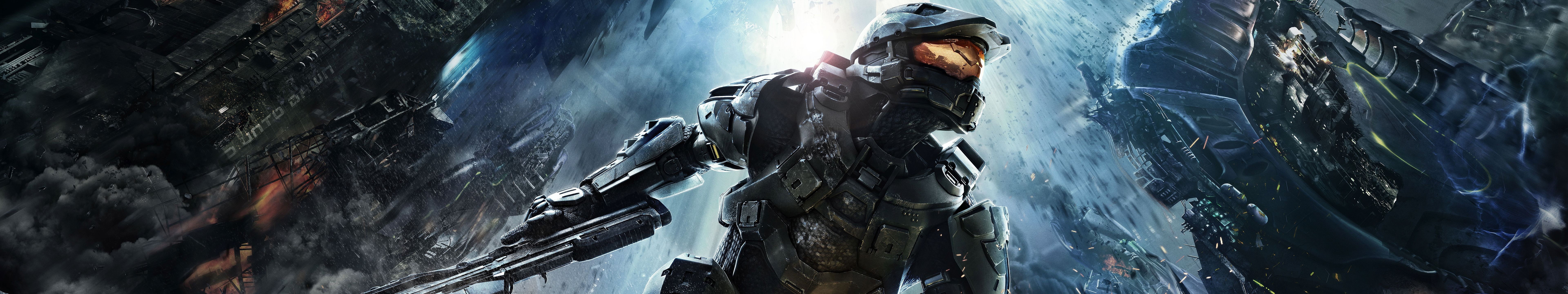 Halo 4 Masterchief Video Games Video Game Heroes Video Game Art Low Angle 7680x1440